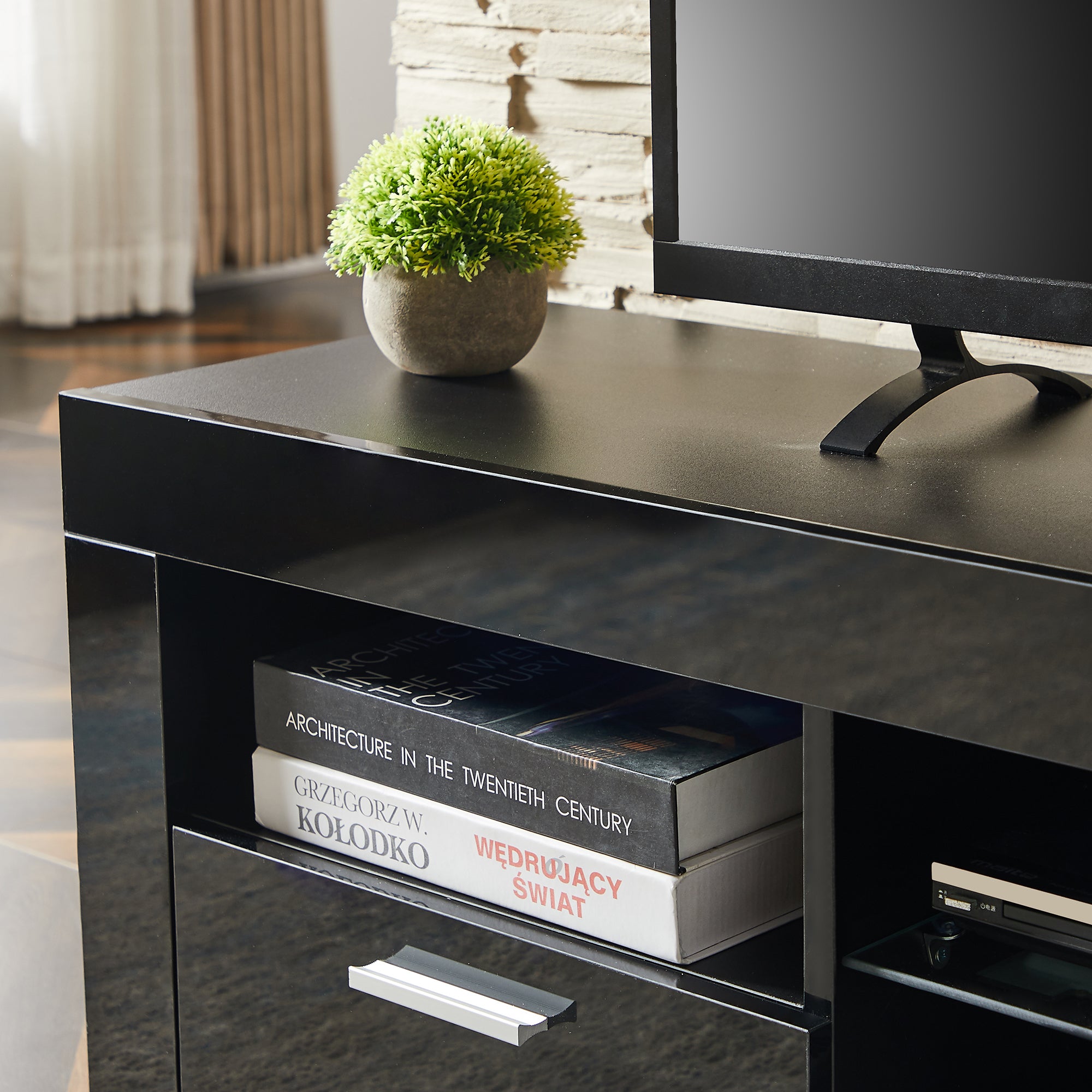 Modern TV Stand with LED Light (Black)