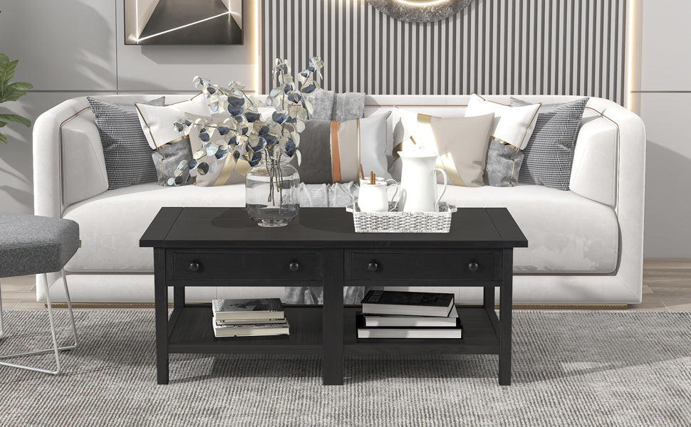 Classical Wooden Espresso Coffee Table with Open Styled Shelf Large Storage Space