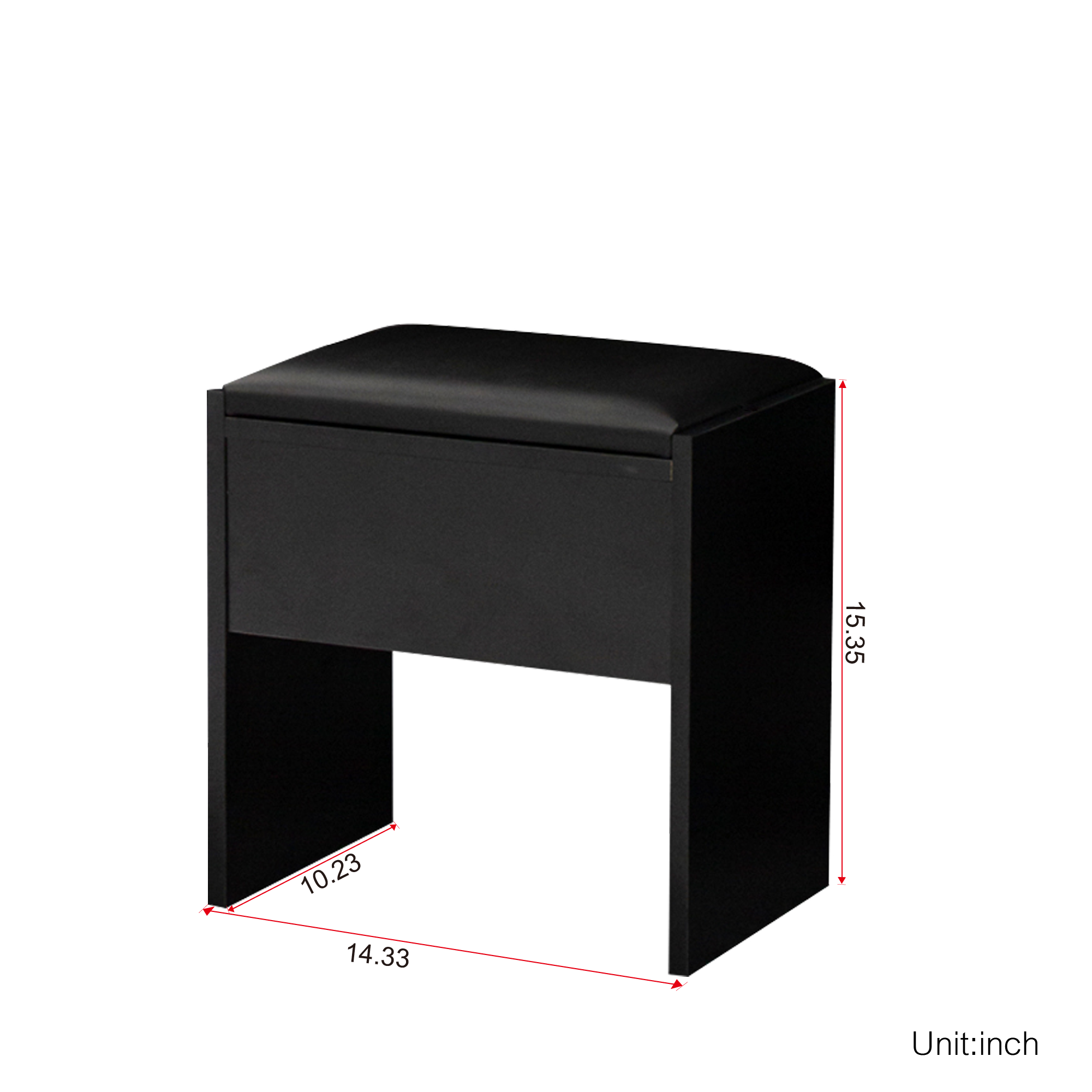 Makeup Dressing Table with Light and Stool (Black)