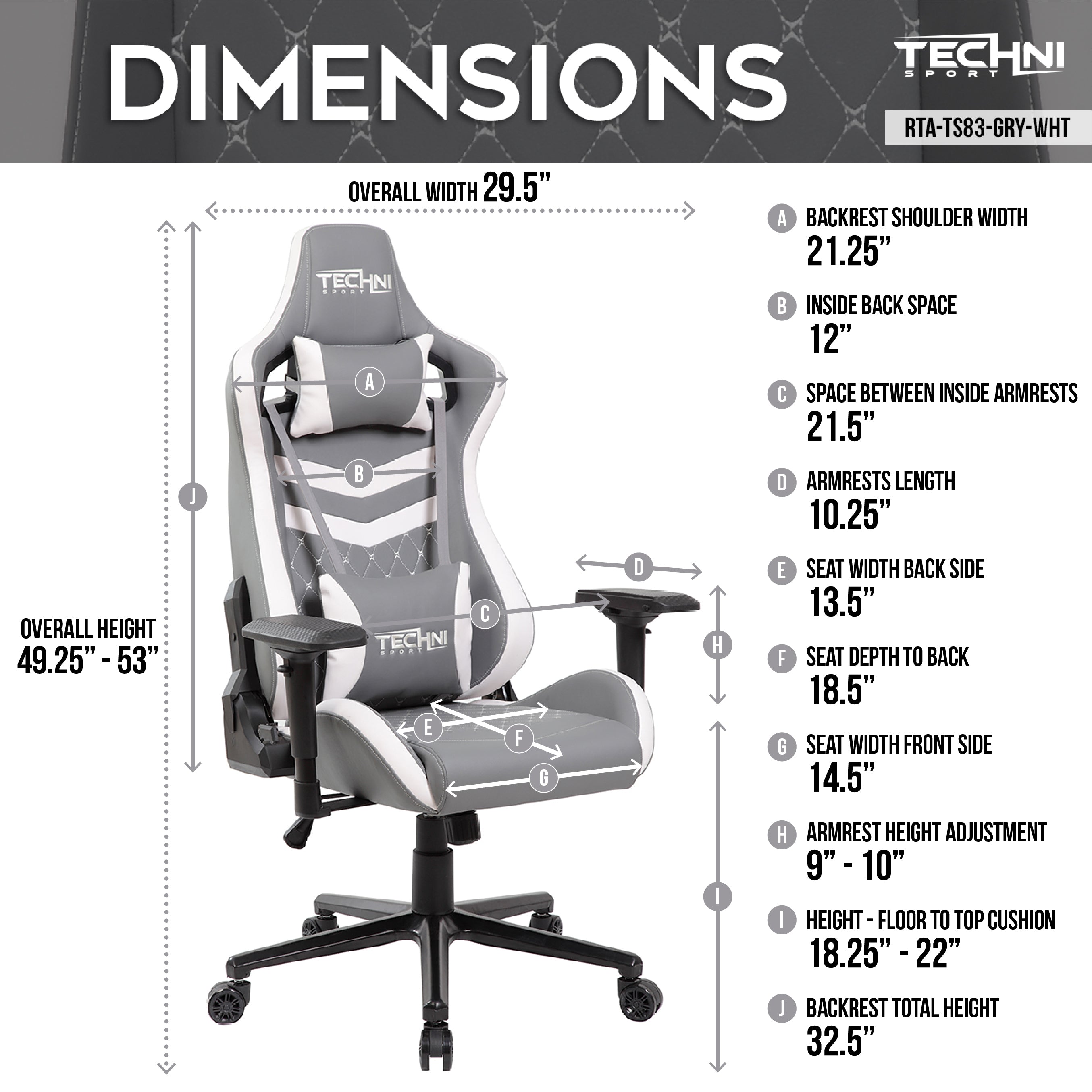 Techni Sport TS-83 Ergonomic High Back Racer Style PC Gaming Chair (Gray/White)