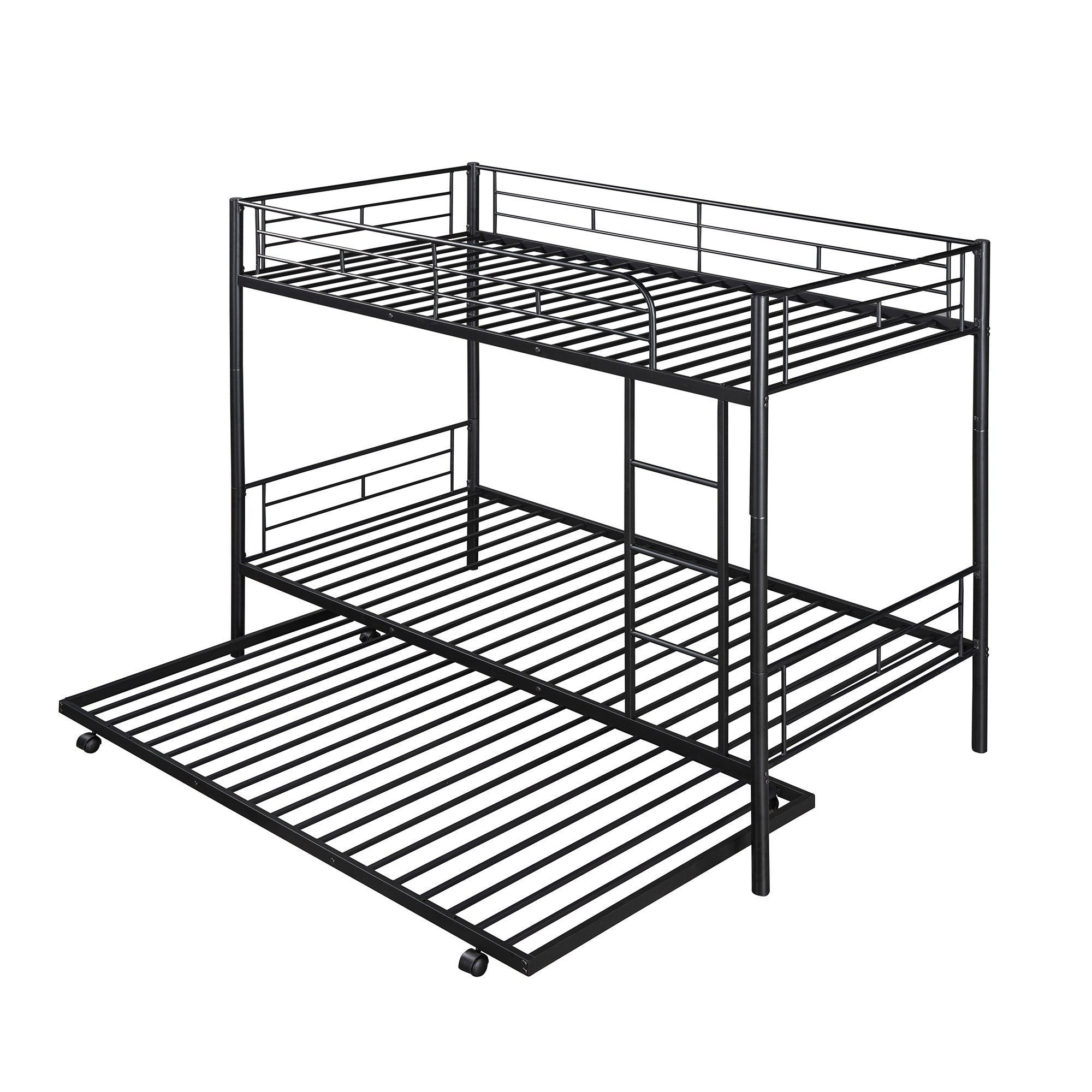 Twin-Over-Twin Metal Bunk Bed With Trundle (White)
