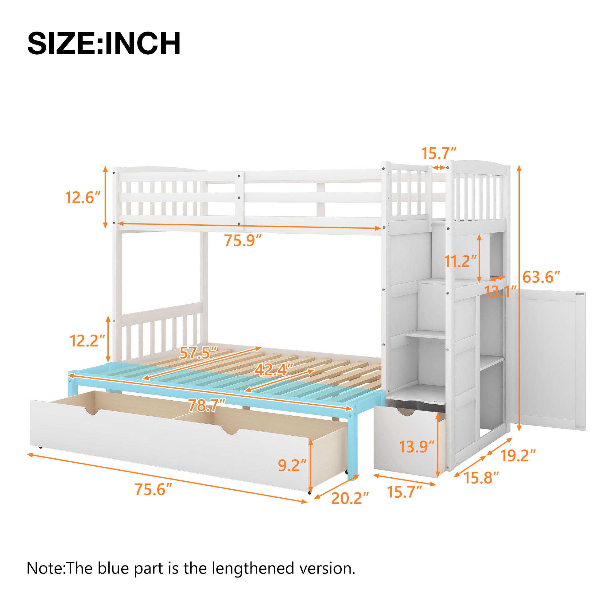 Twin over Full/Twin Bunk Bed (White)