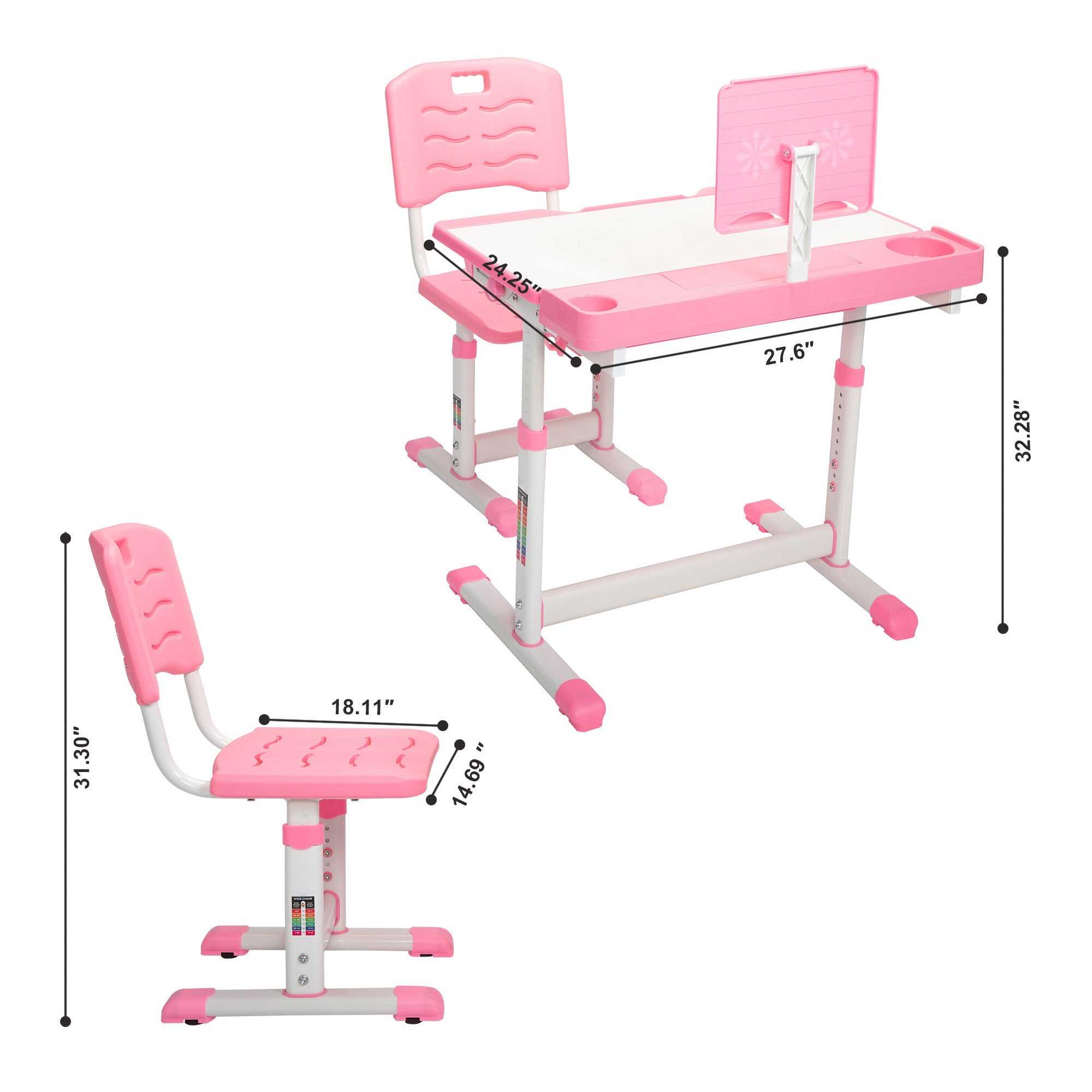 Height Adjusting Kid’s Desk and Chair Pink Set