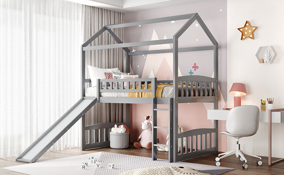 Twin Loft Bed with Slide (Gray)