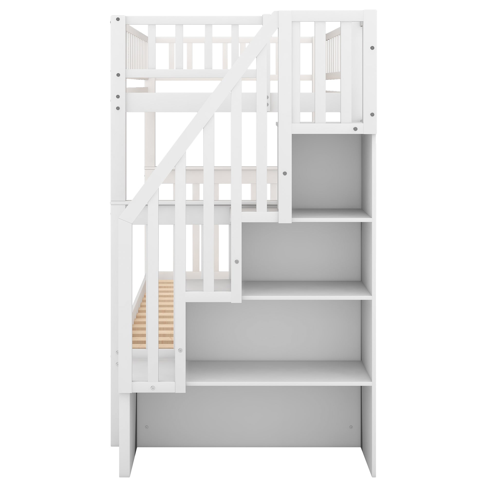 Twin over Twin Bunk Bed with Trundle and Storage (White)