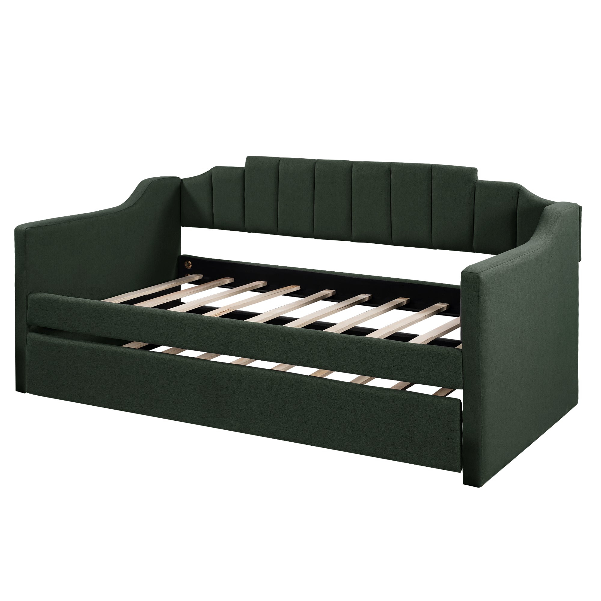Upholstered Twin Daybed with Trundle (Green)
