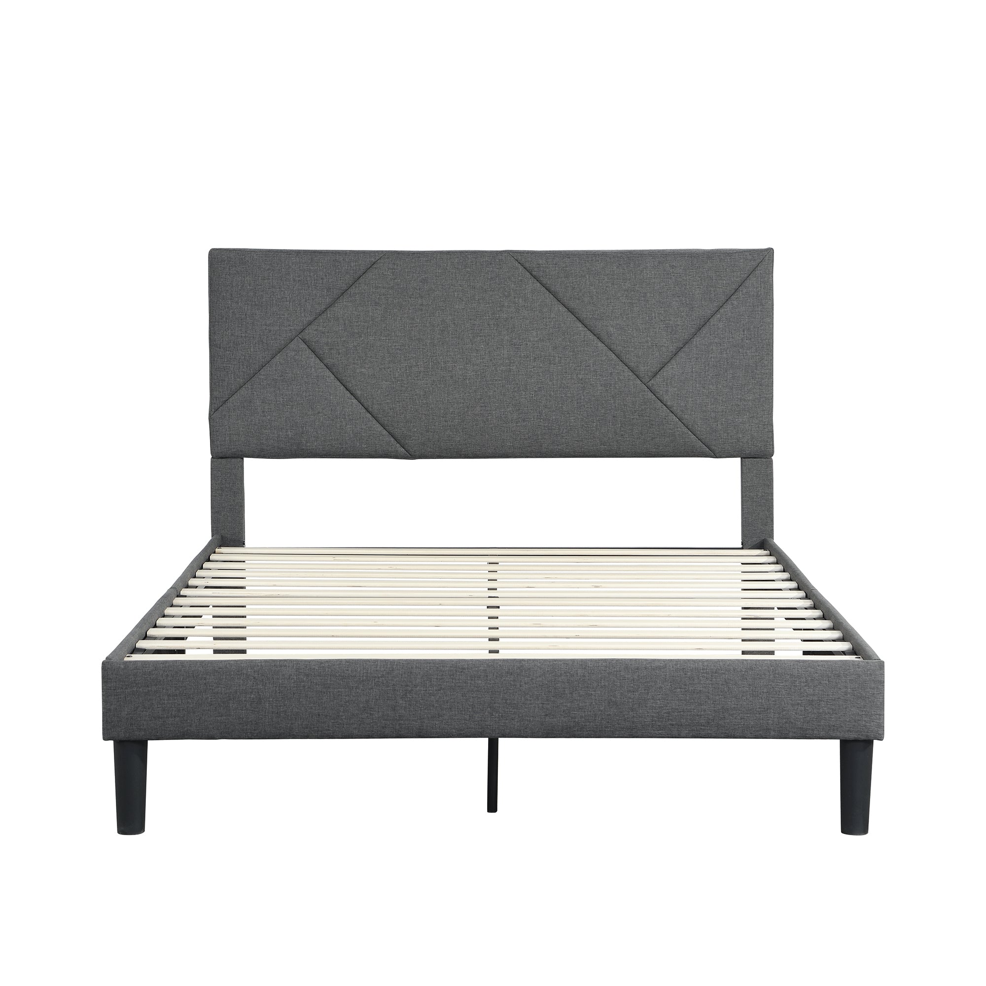 Full Size Upholstered  Platform Bed Frame with  Headboard (Gray)
