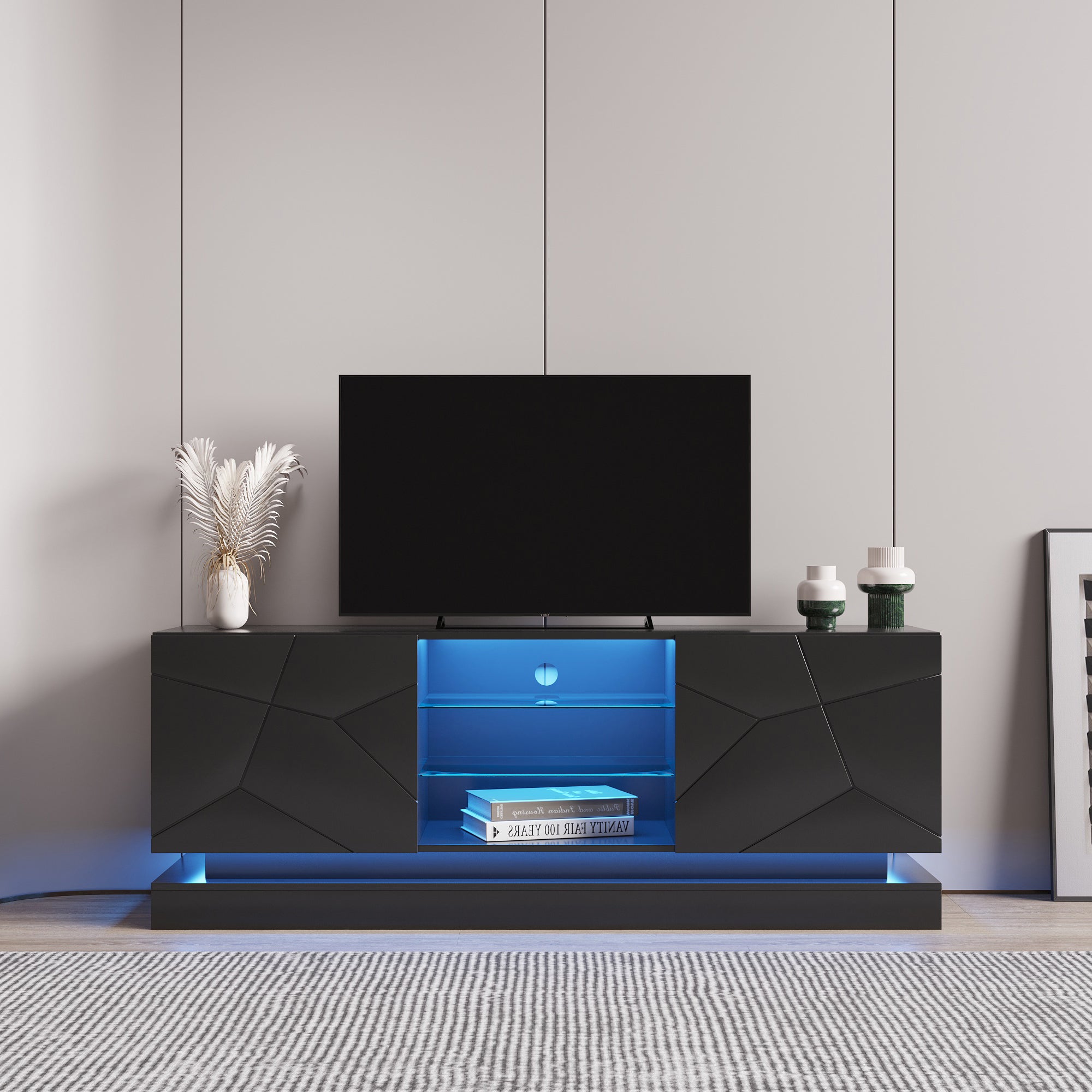 U-Can Modern Stylish and Practical TV Cabinet with Color Changing LED Light (Black)