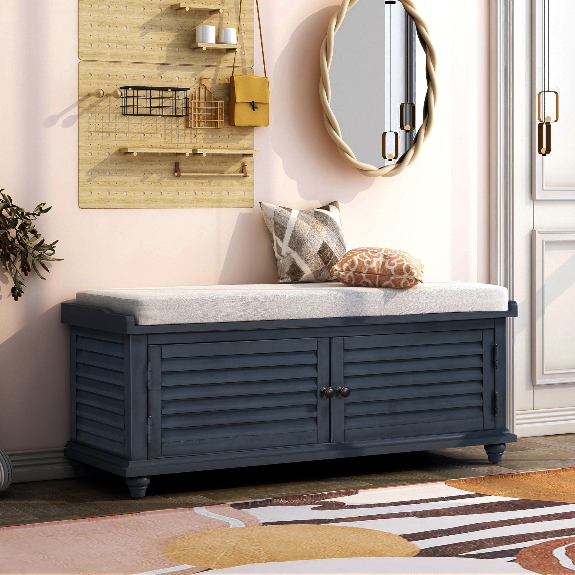 TREXM Storage Bench with Removable Cushion (Navy)