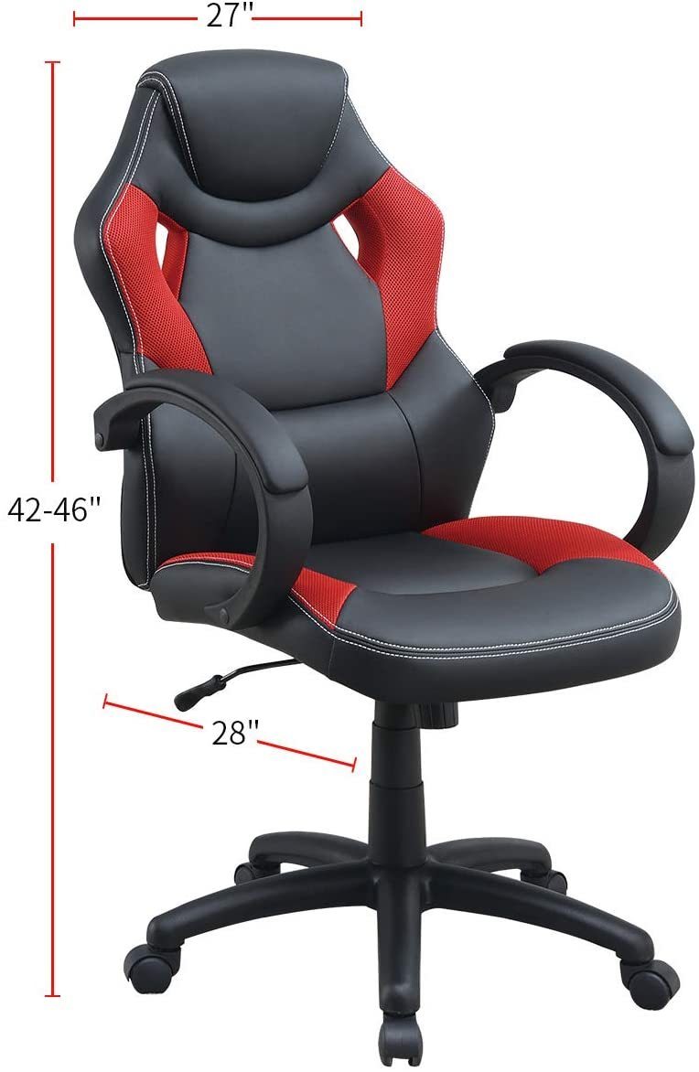 Office Chair Upholstered 1pc Cushioned Comfort Chair Relax Gaming Office Work (Black/Red)