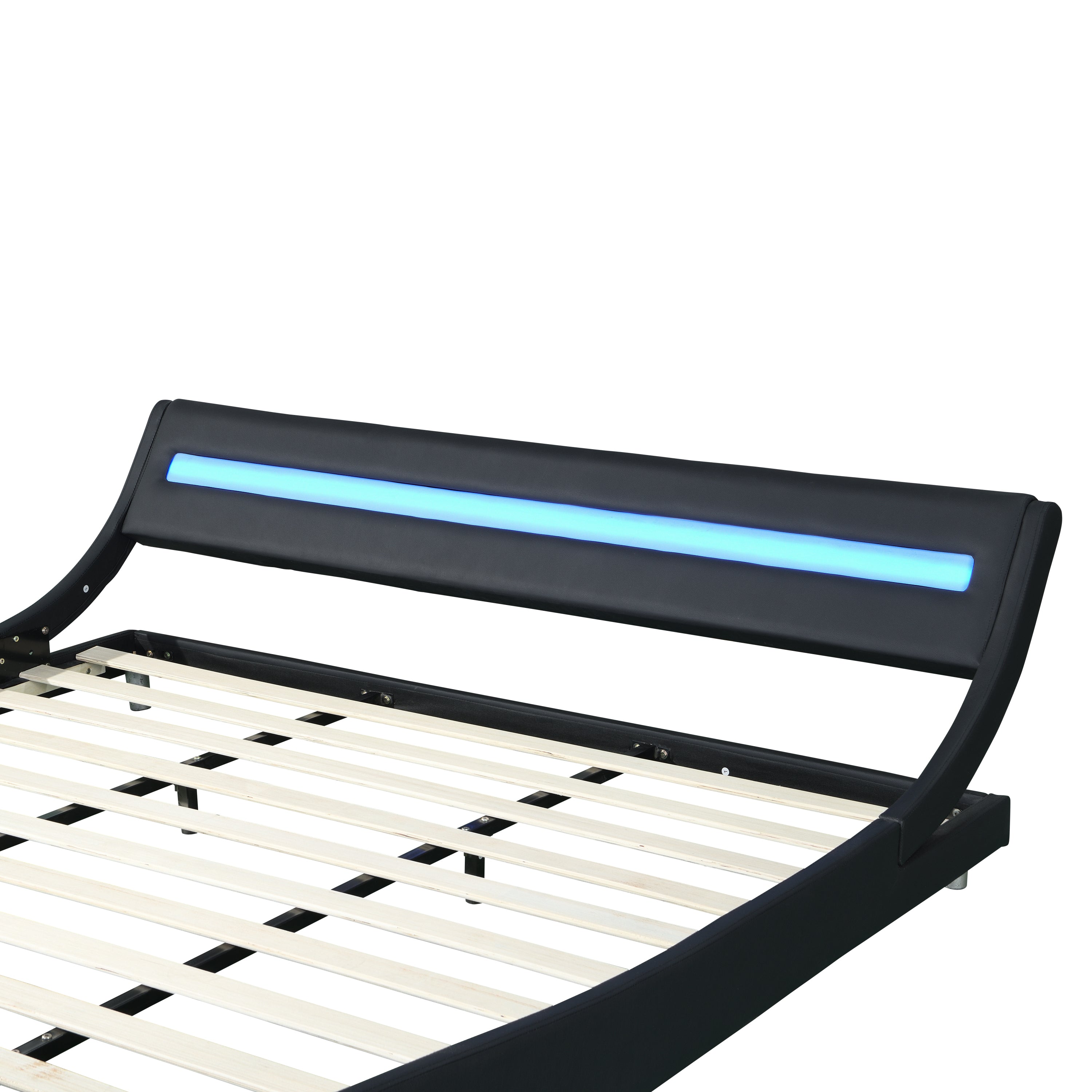 Faux Leather Upholstered Platform Bed Frame with Led Lighting King Size (Black)