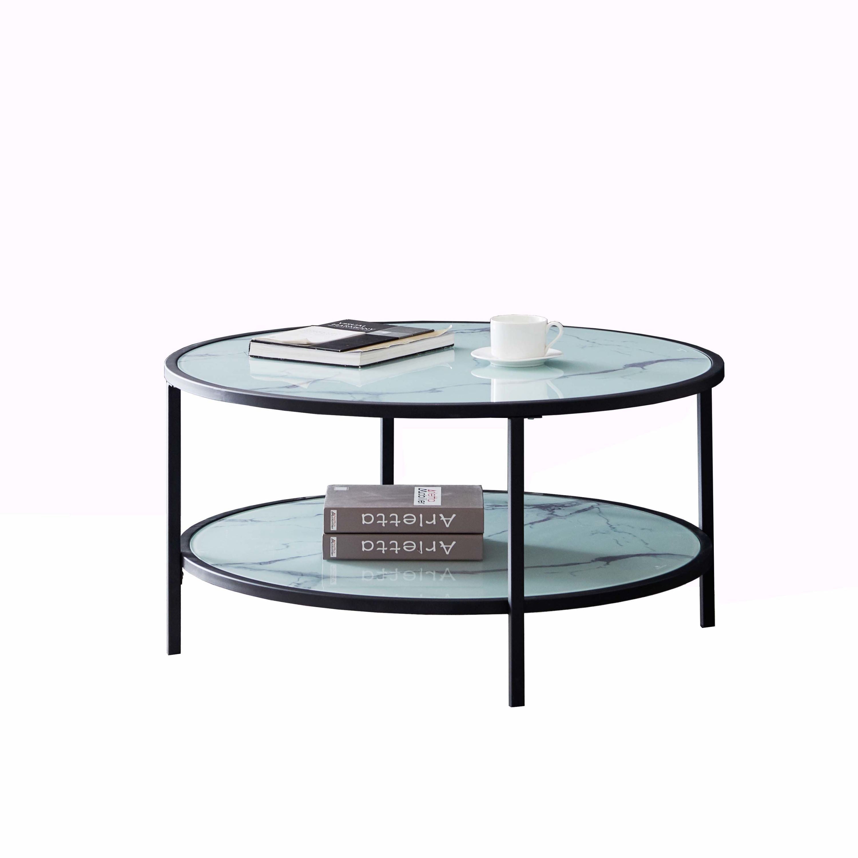 Glass Coffee Table with Extra Storage Space