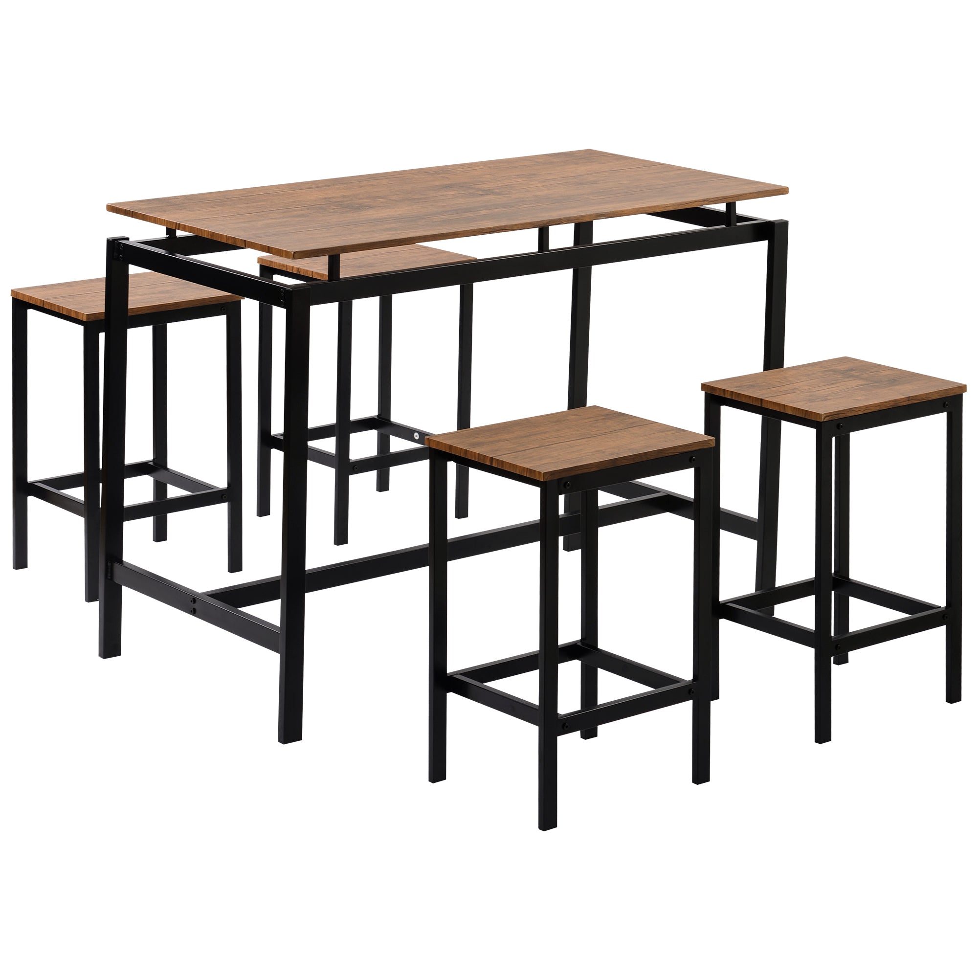 TREXM Set of 5 Industrial Dining Table with 4 Chairs (Brown)