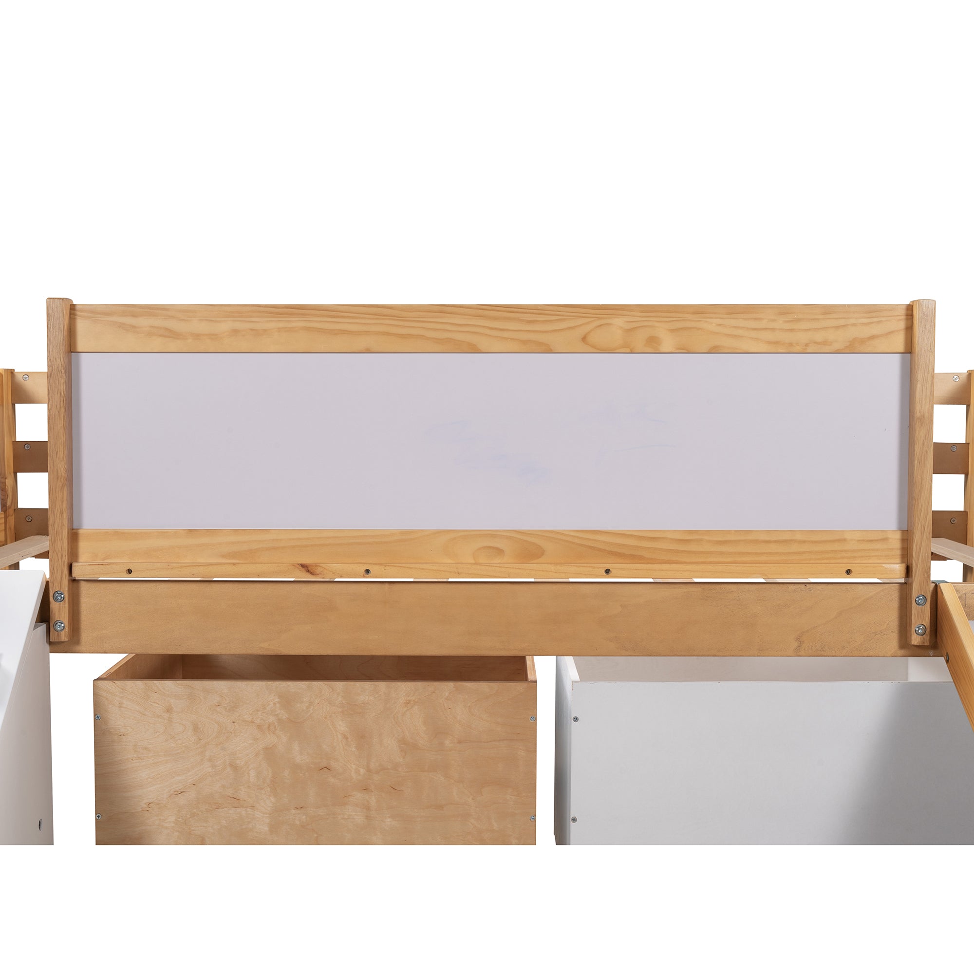 Twin size Low Loft Bed Wooden Bed with Two Storage Boxes (Natural)