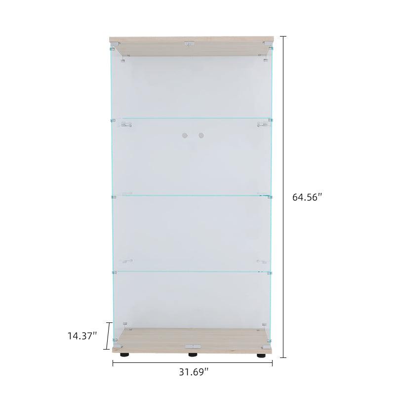 Two-door Glass Display Cabinet 4 Shelves with Door (Natural)