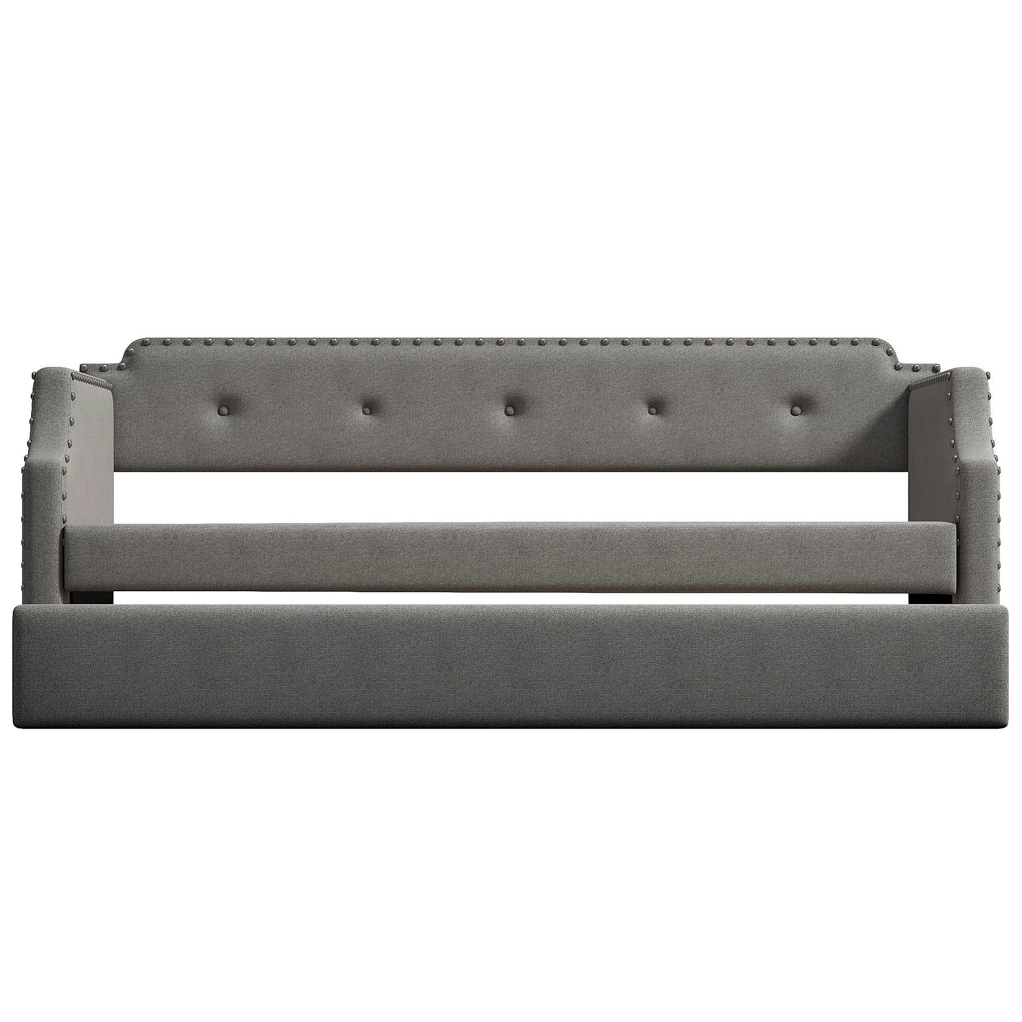 Upholstered Daybed with Trundle Bed , Twin size (Gray)