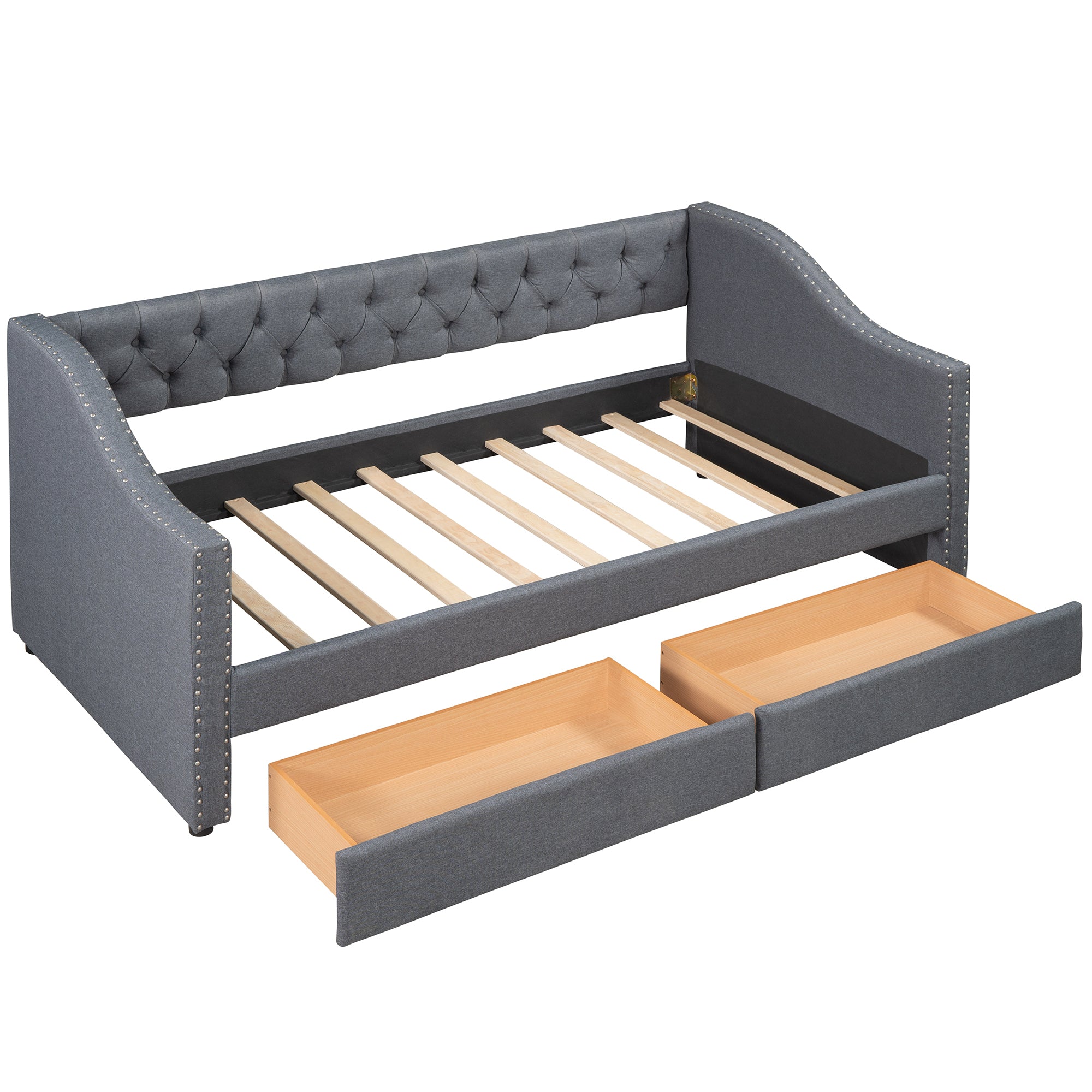 Upholstered Twin Size Daybed with Two Drawers (Gray)