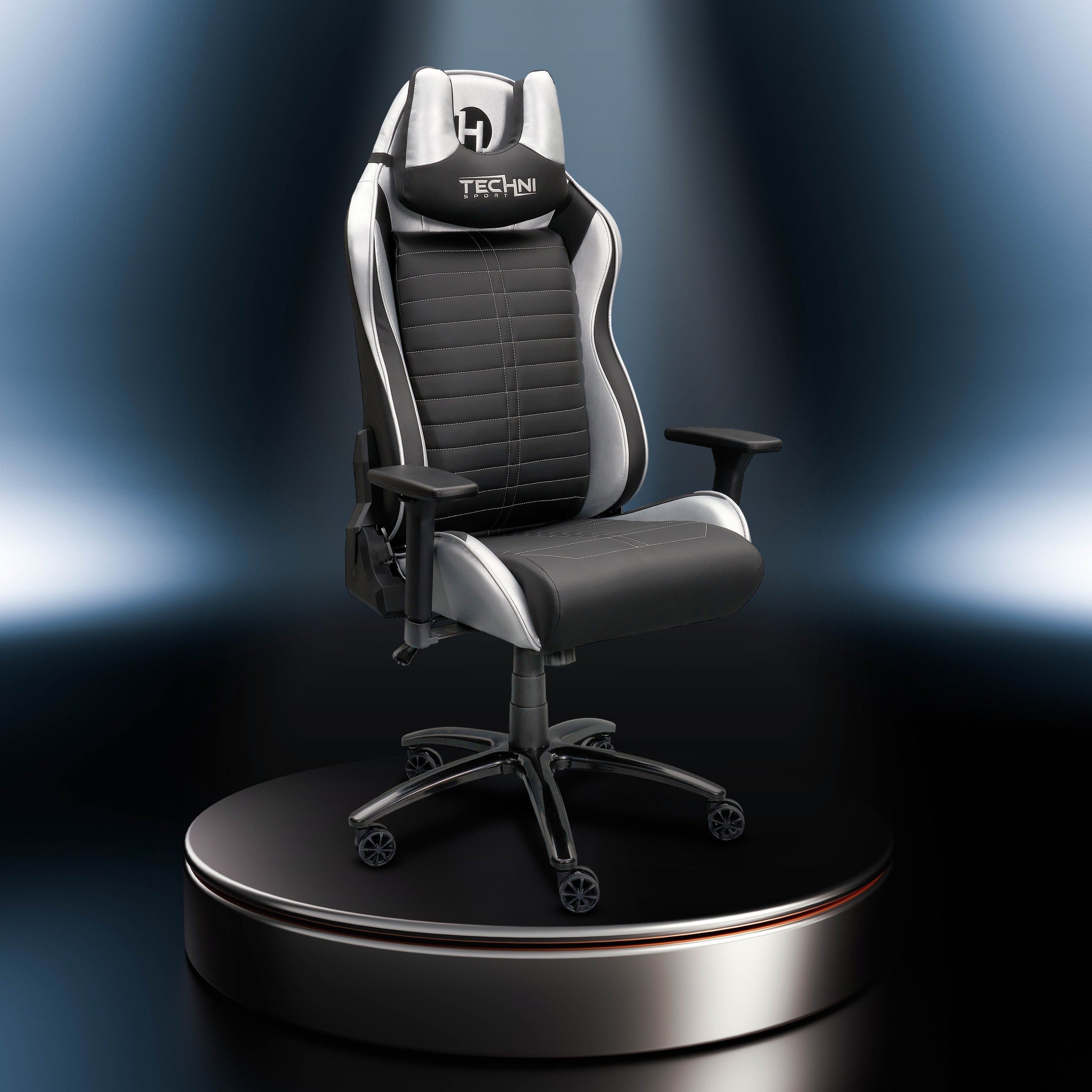 Techni Sport Ergonomic Racing Style Gaming  Chair (Silver)