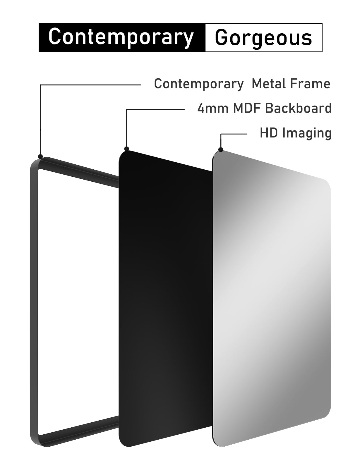 Metal Rectangles Wall Mirror (Black)