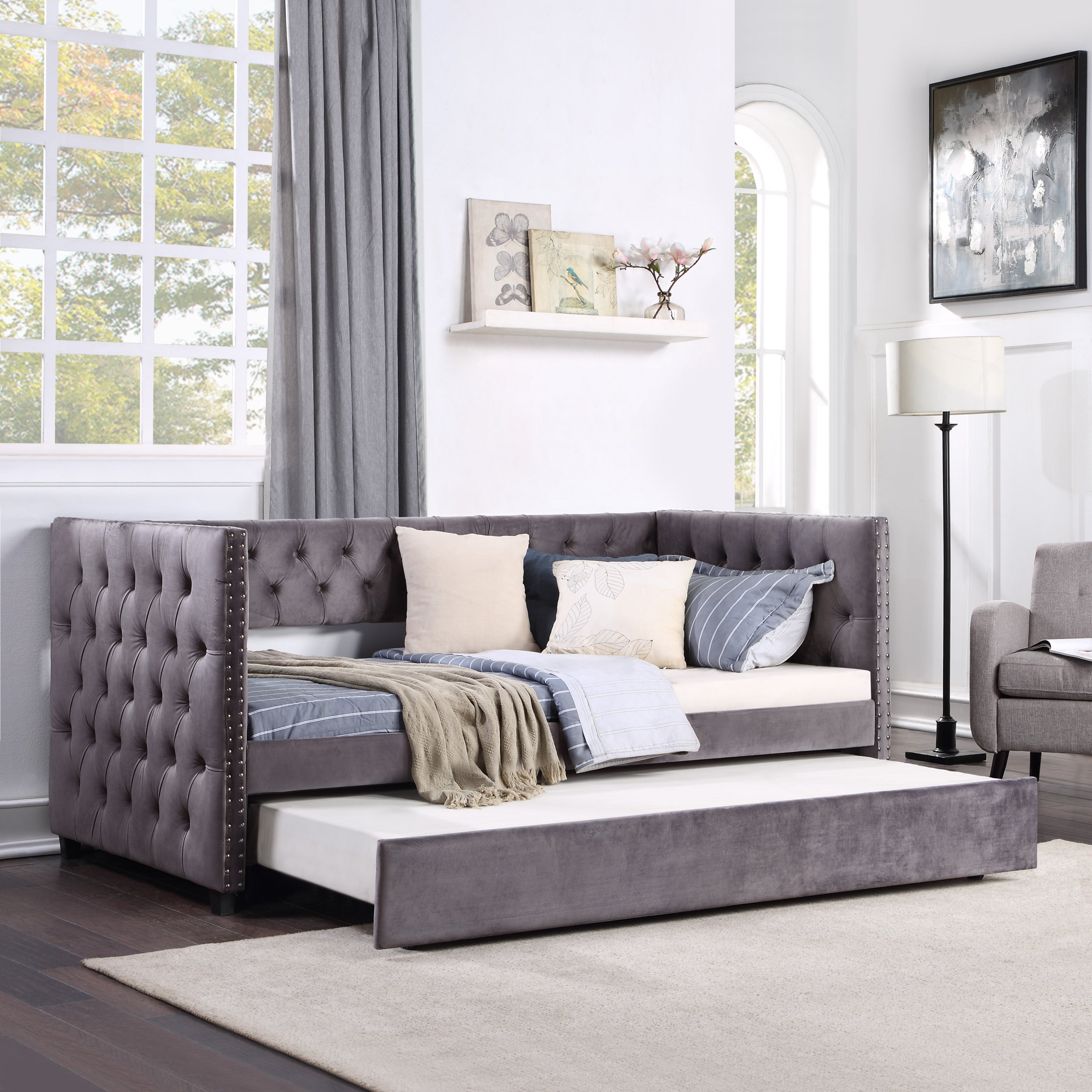 Twin Daybed with Trundle (Gray)
