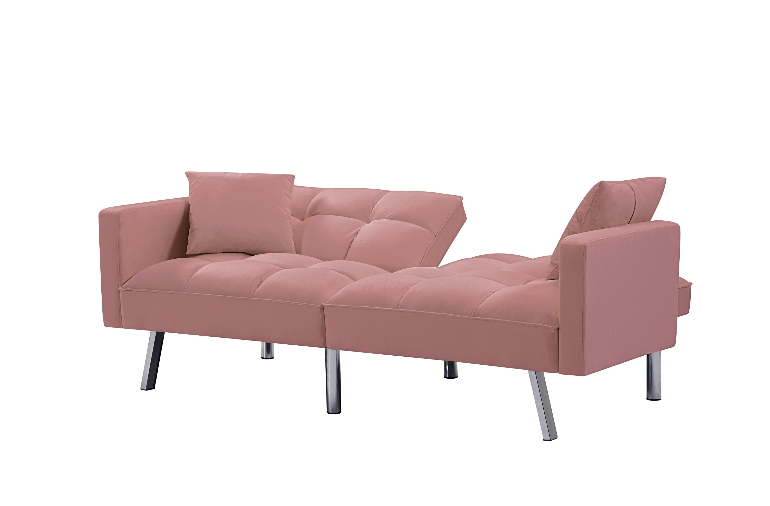 Futon Sofa Bed Velvet with 2 Pillows (Pink)