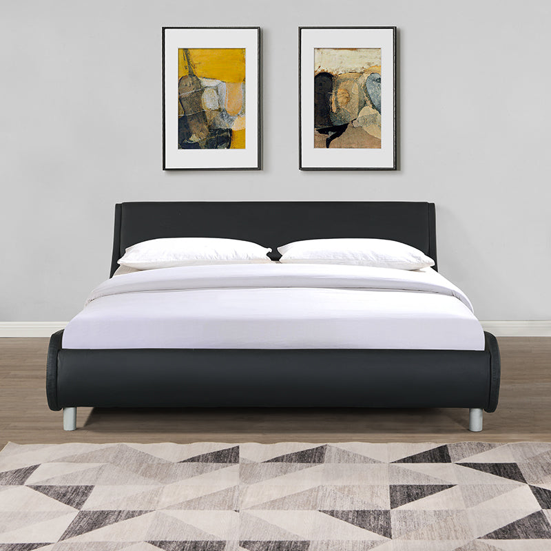 Faux Leather Upholstered Platform Bed Frame Queen Size (Black)
