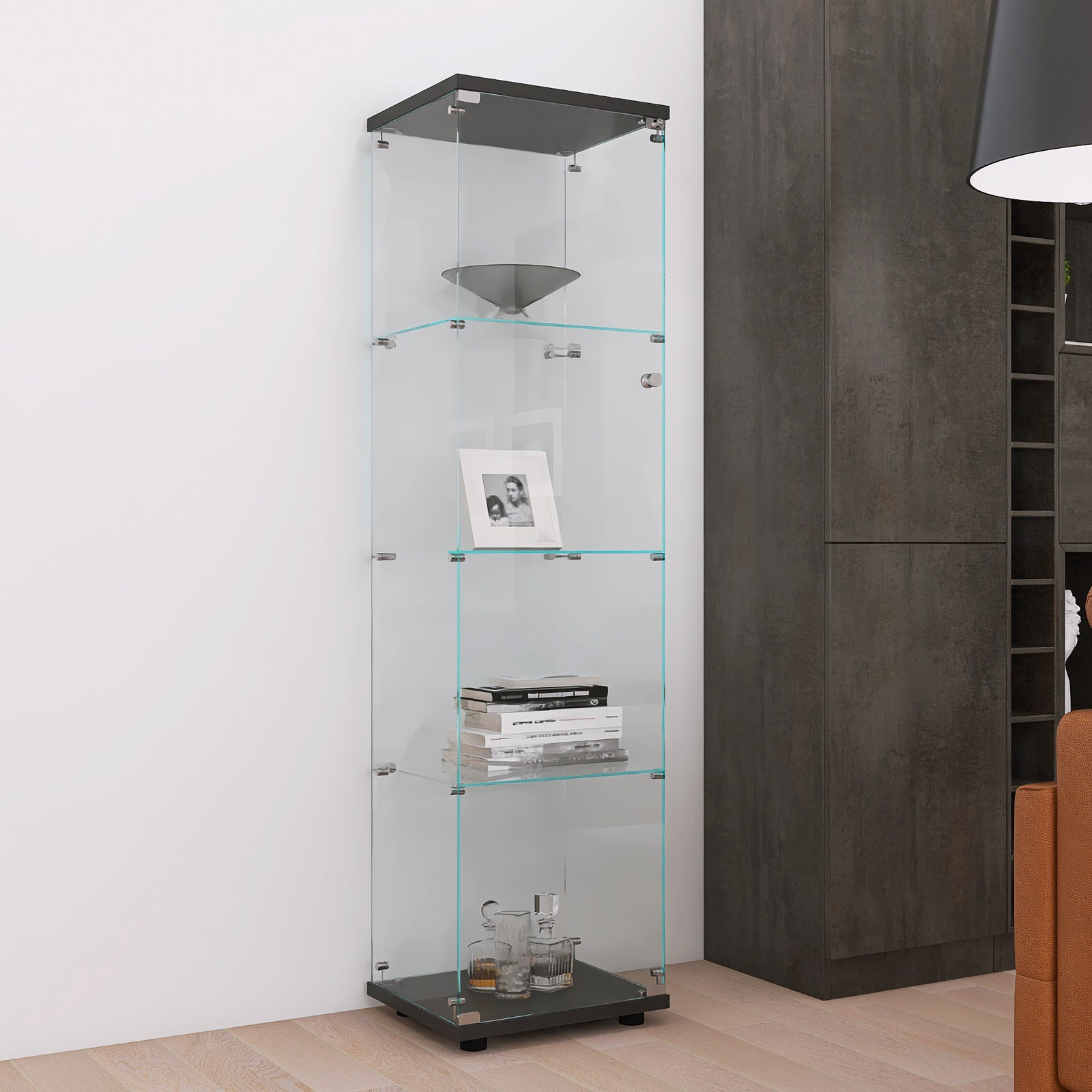 Glass Display Cabinet 4 Shelves with Door (Black)