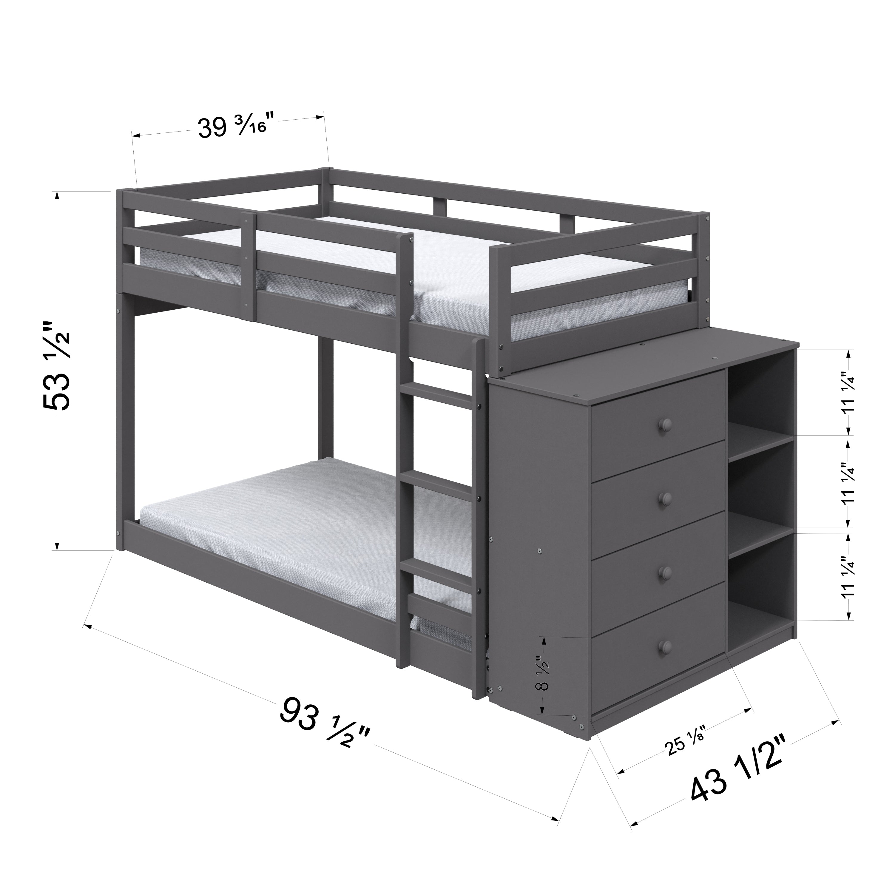 ACME Gaston Twin/Twin Bunk Bed w/Cabinet (Gray)