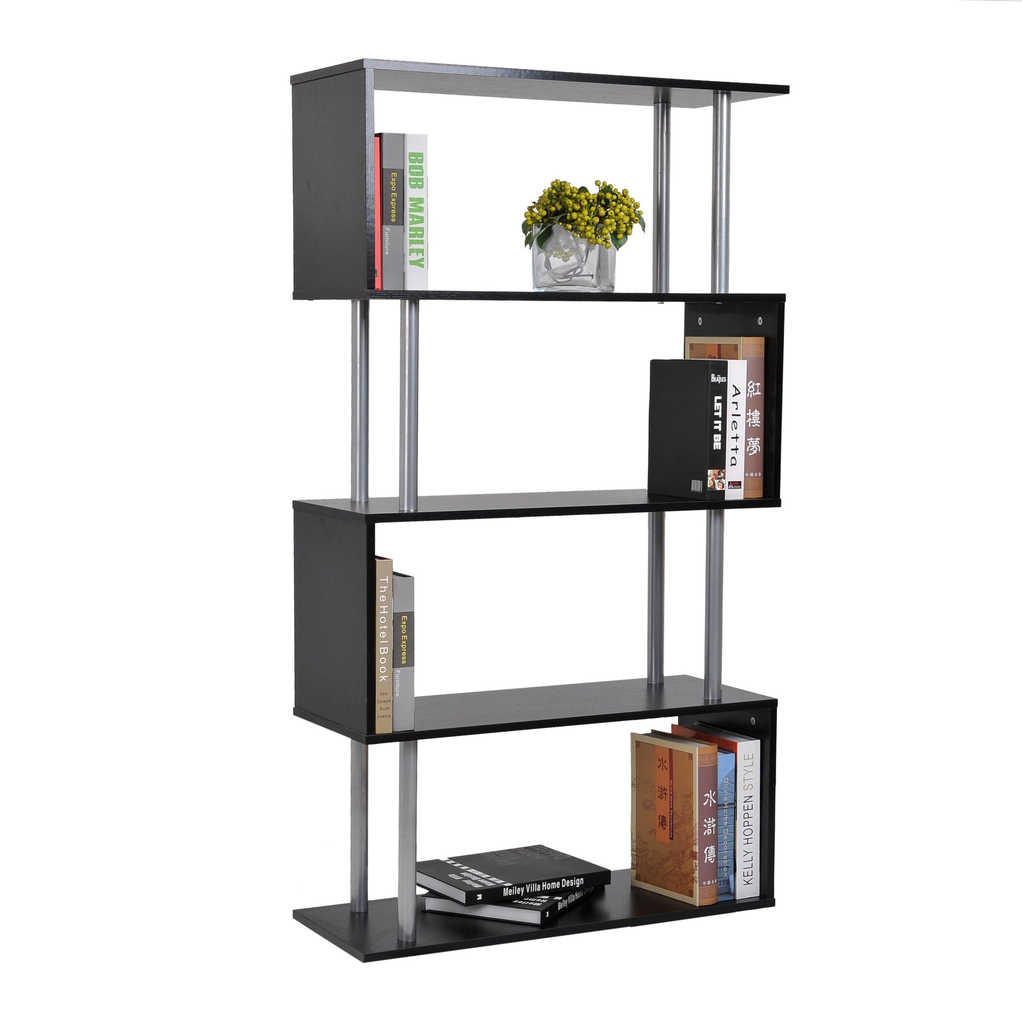 4-Tier Geometric Bookcase (Black)