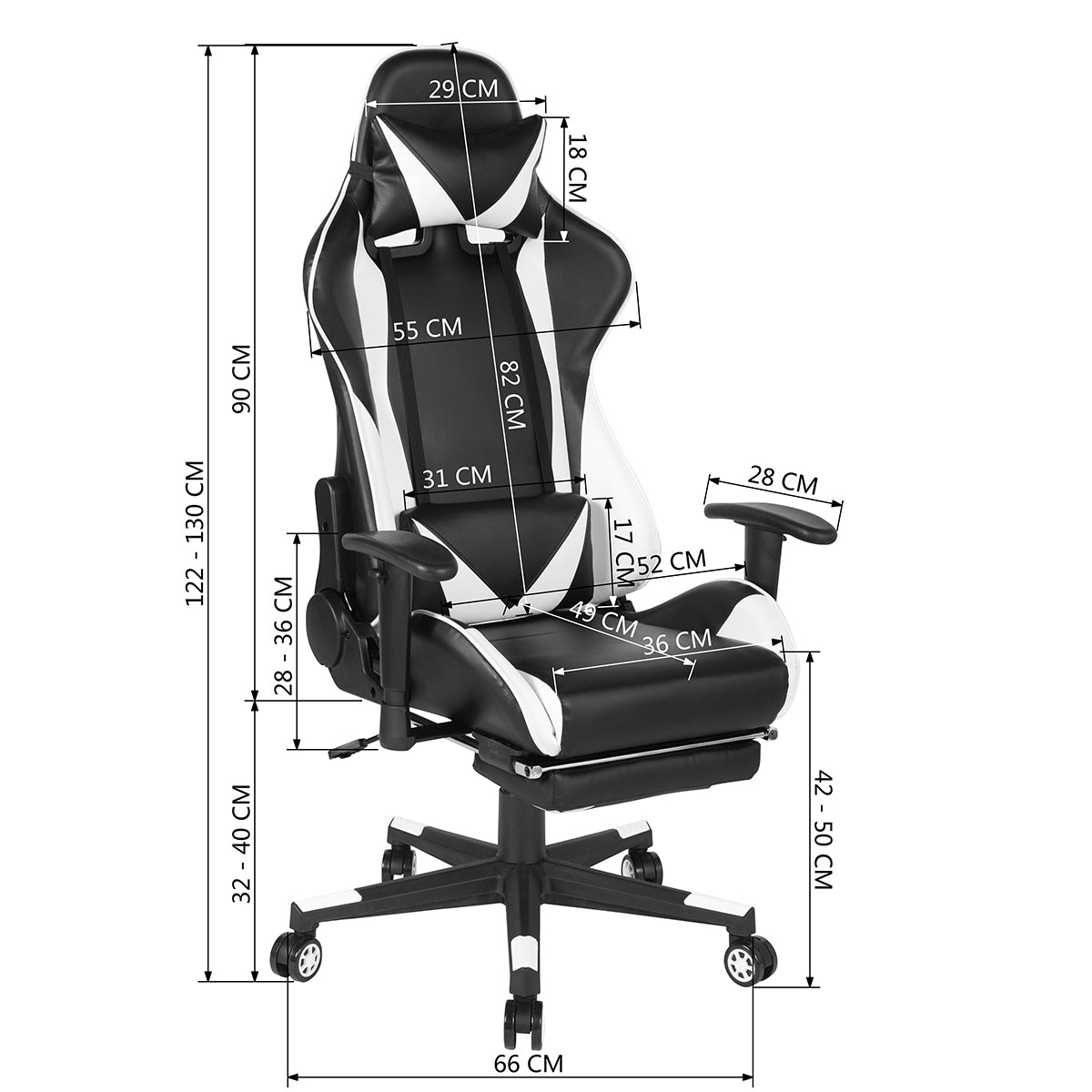 Gaming Chair with Swivel & Lumbar Support (White/Black)