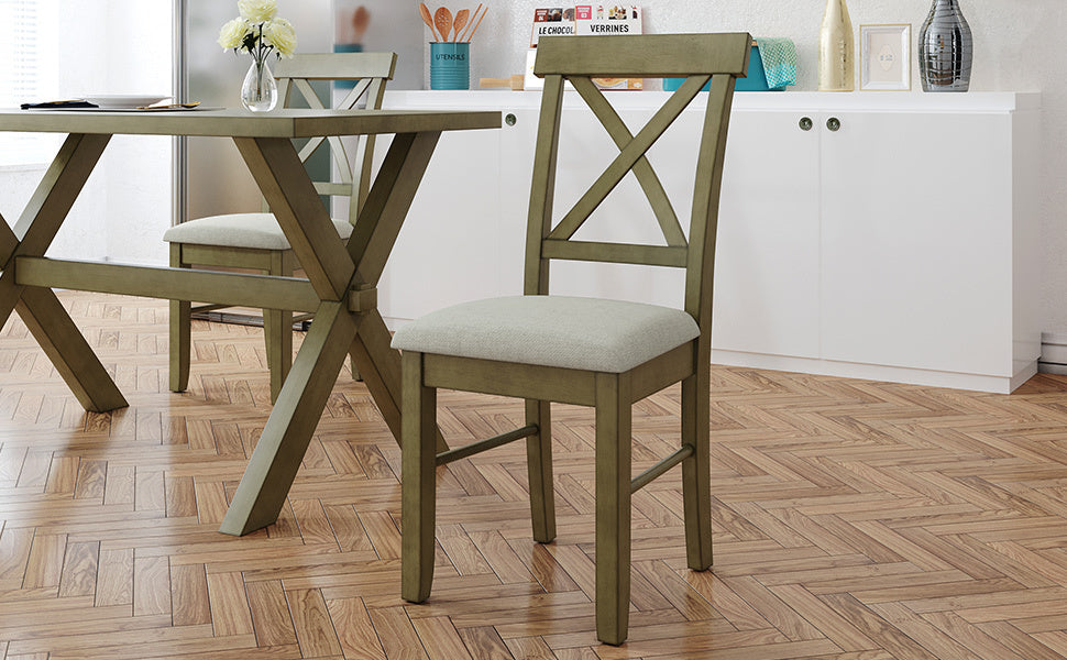 TOPMAX 5-Piece Dining Table with Upholstered 4 X Back Chairs (Green)