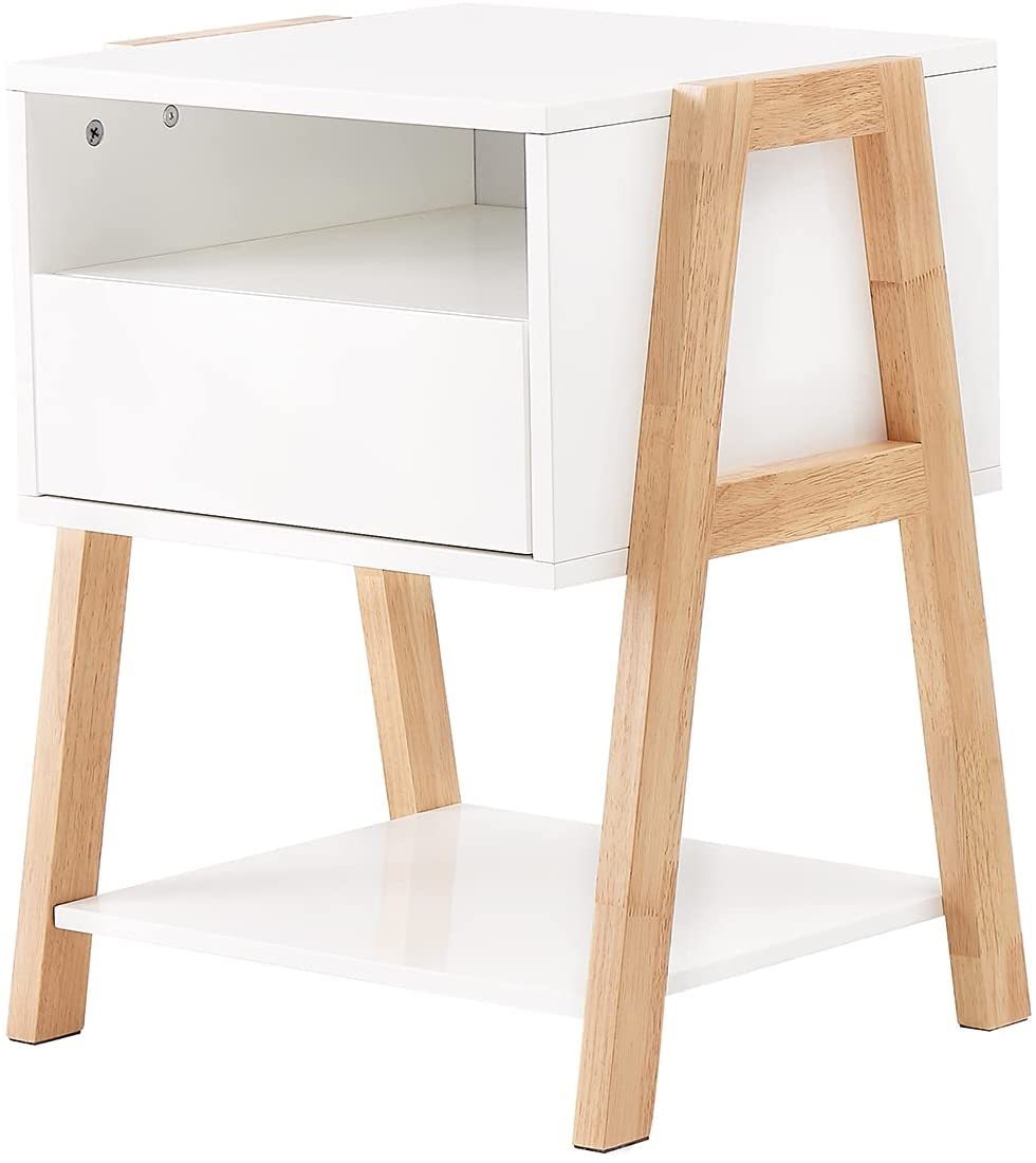 Nightstand Side with Storage Drawers (White)