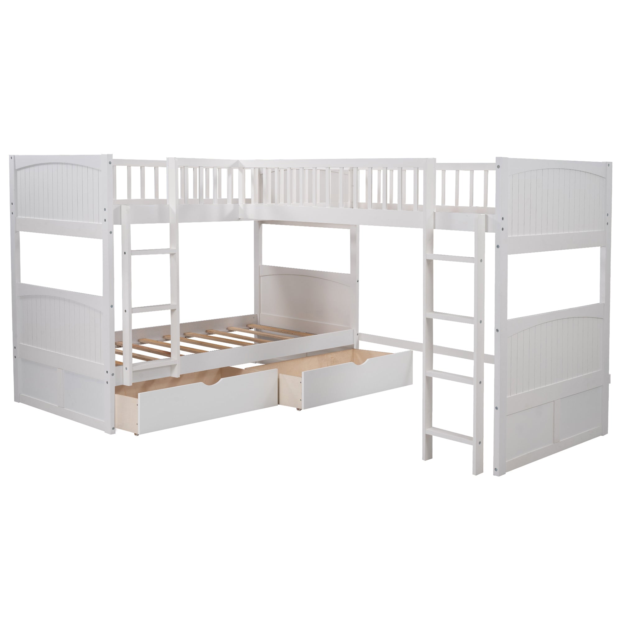 Twin Size Bunk Bed with a Loft Bed attached, with Two Drawers (White)