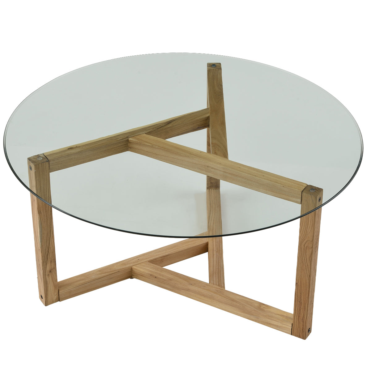 ON-TREND Round Glass Coffee Table (Natural)