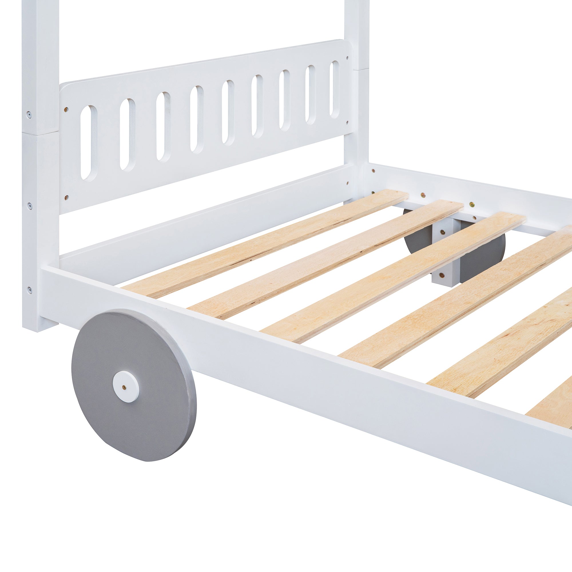 Twin Size Canopy Car-Shaped Platform Bed (White)