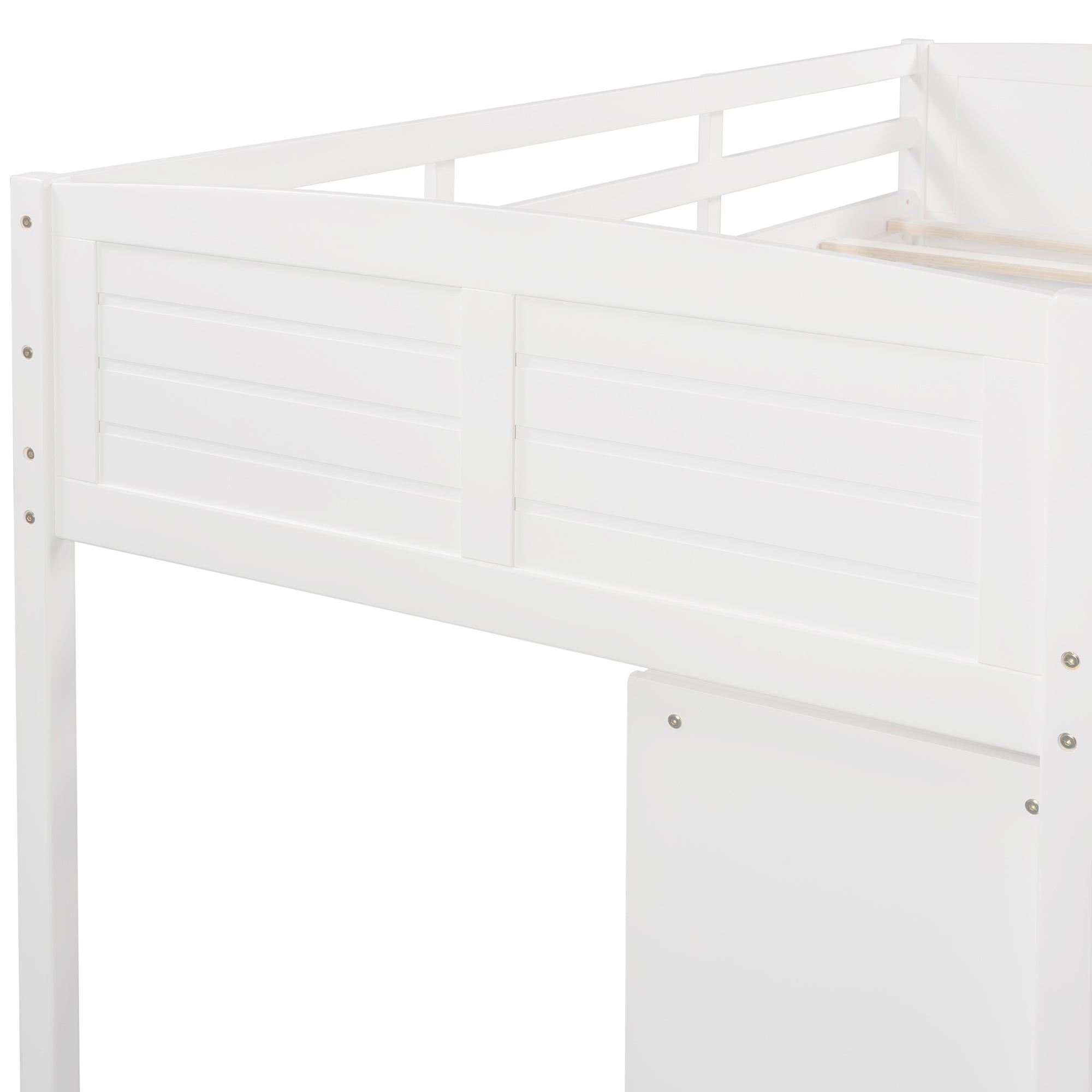 Low Twin Size Loft Bed with Cabinets (White)