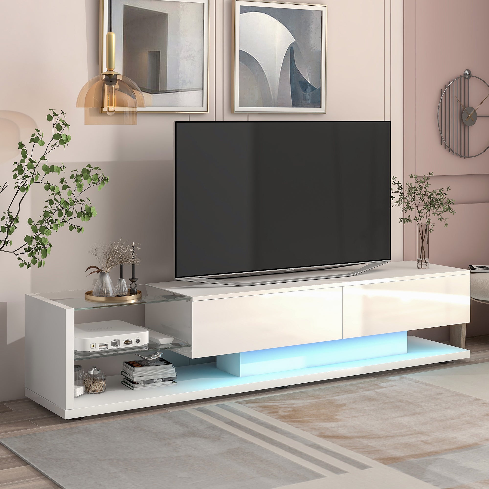 Stylish TV Cabinet Fits 75 Inch TV (White)