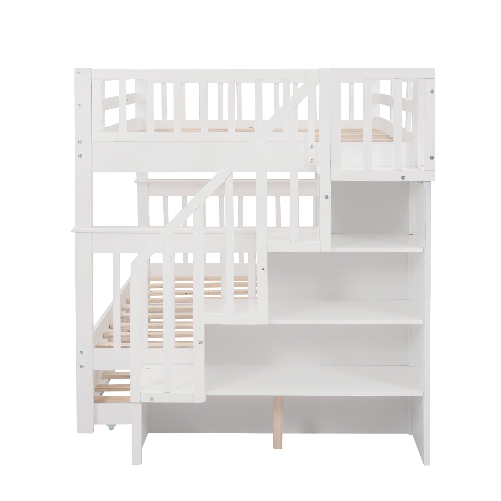 Stairway Full-Over-Full Bunk Bed with Twin size Trundle (White)