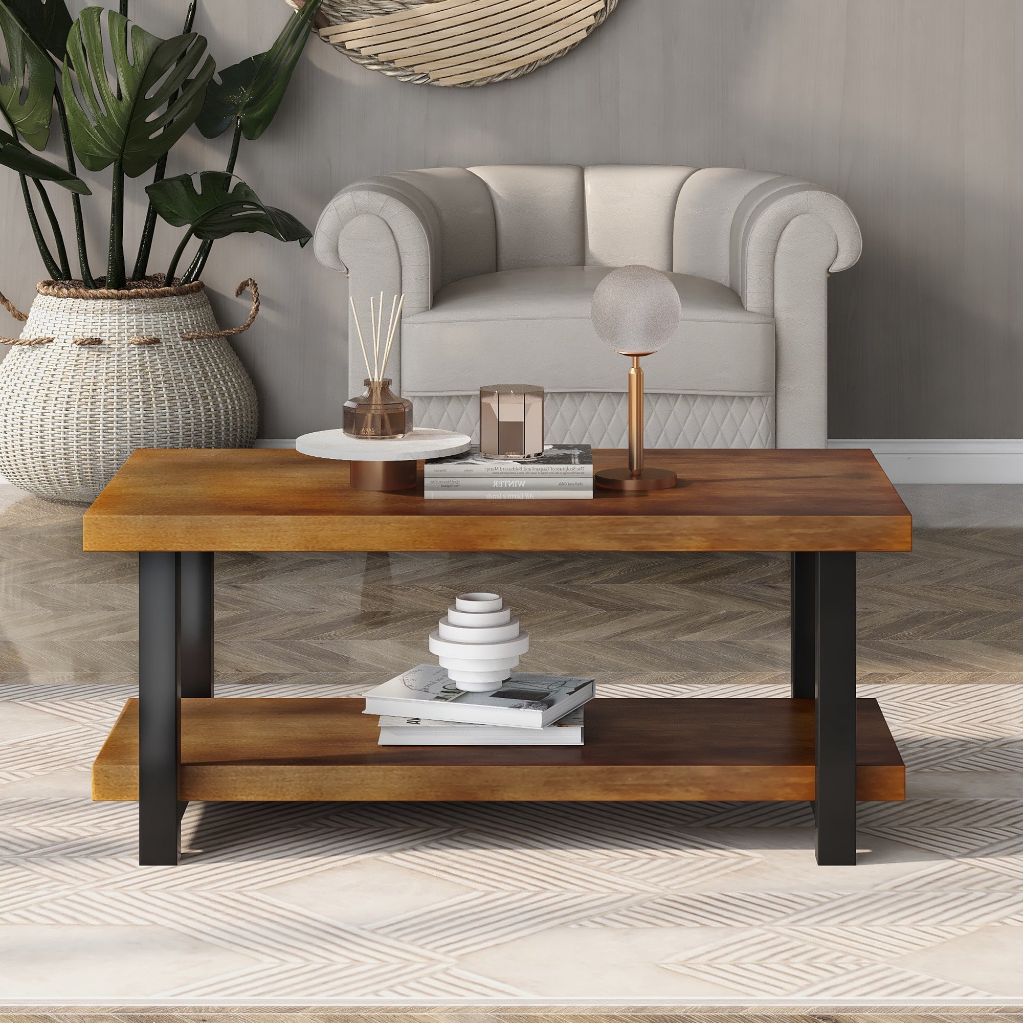 TREXM Rustic Natural Coffee Table (Brown)