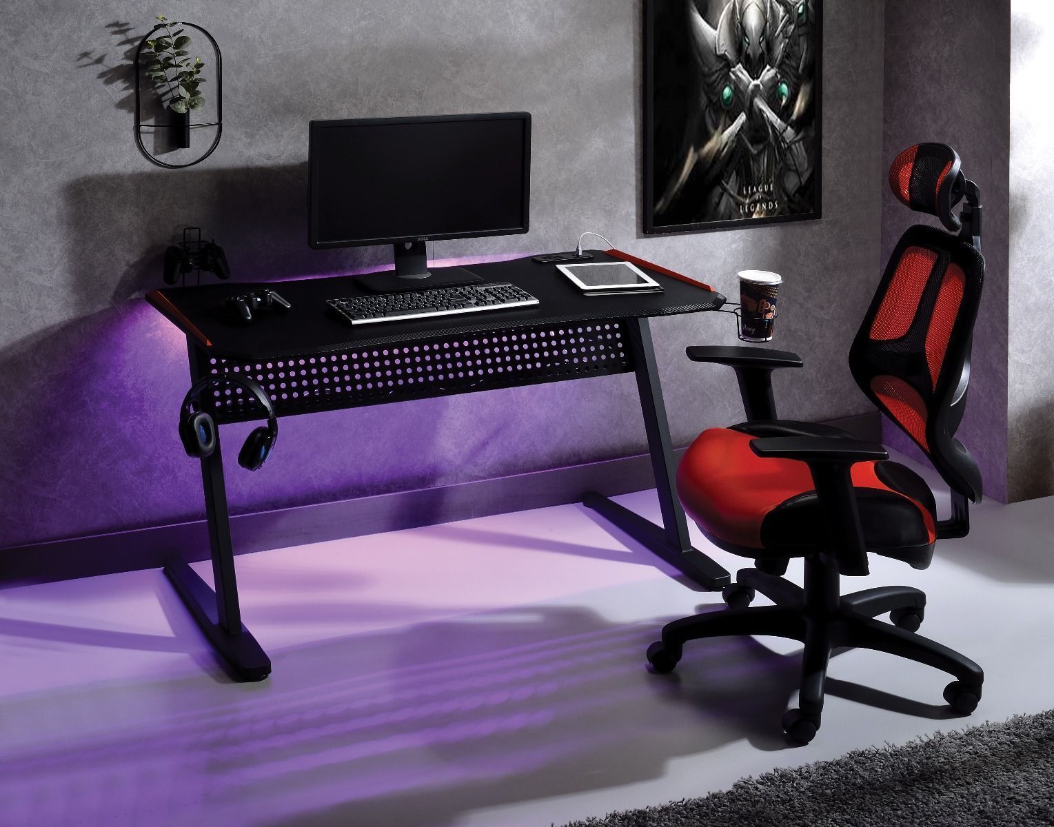 ACME Dragi Gaming Table w/USB Port (Black/Red)