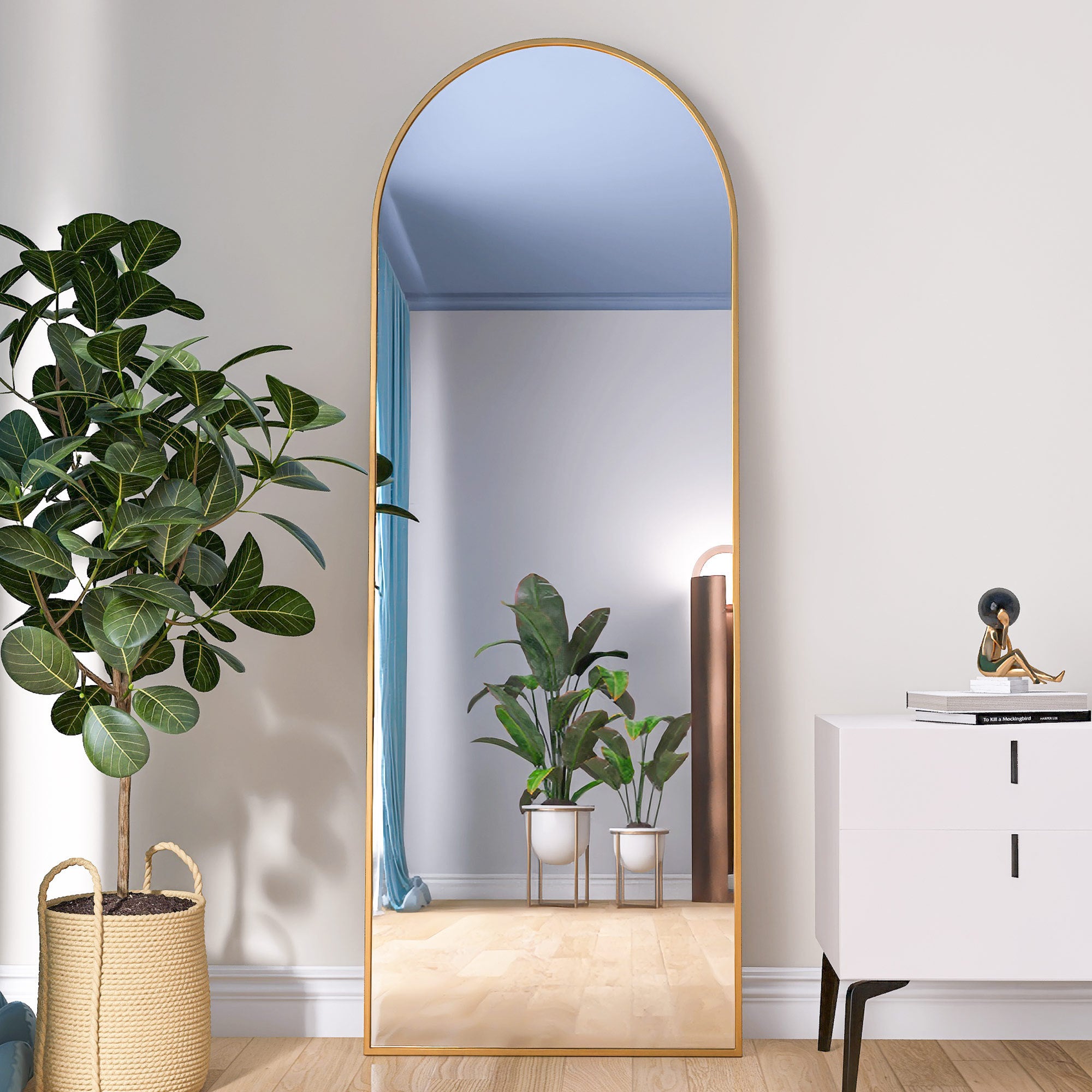 Arched Full Length Mirror Floor Mirror Hanging Standing or Leaning (Gold)
