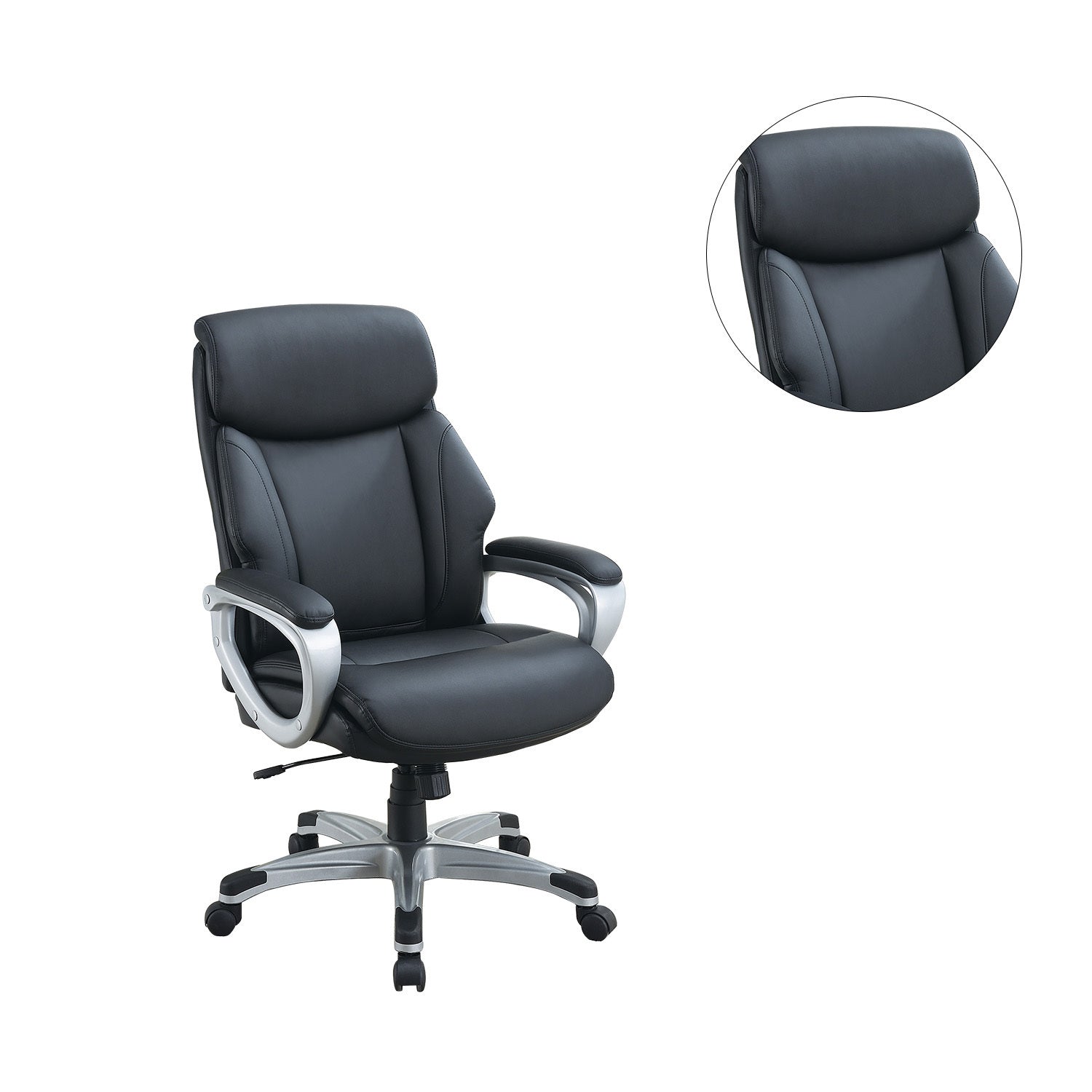 Adjustable Height Office Chair with Padded Armrests, Black
