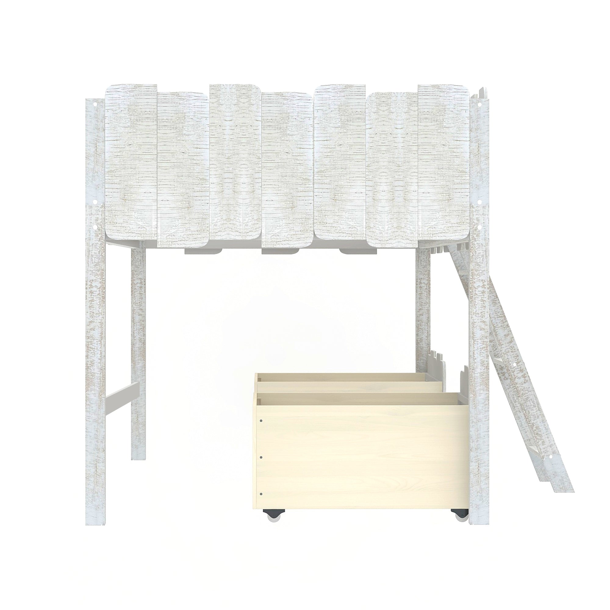Twin Size Rustic Loft Bed with Two Drawers (White)