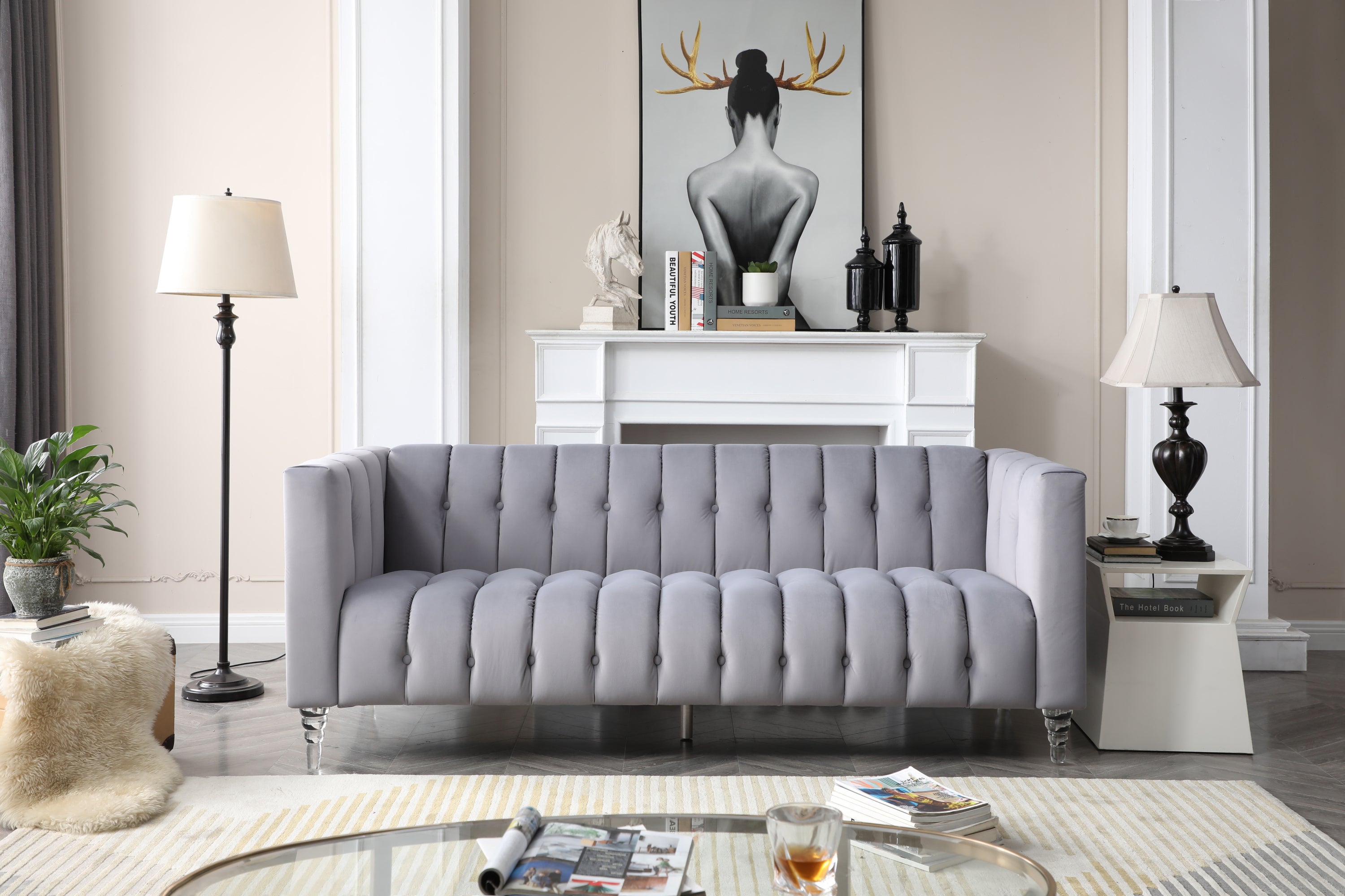 Acrylic Crystal Leg Sofa 3S Sofa (Gray)