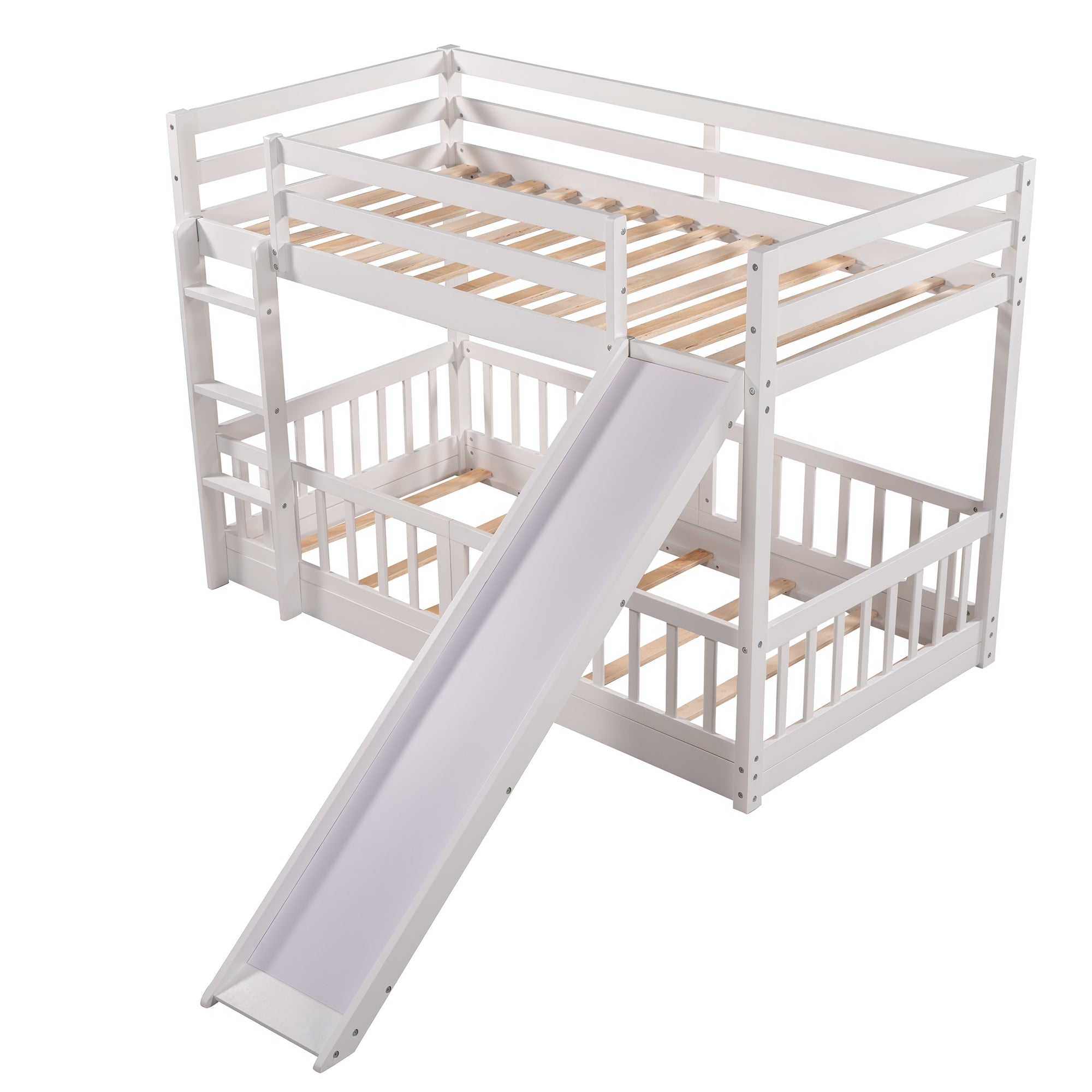 Twin Over Twin Bunk Bed with Slide and Ladder (White)
