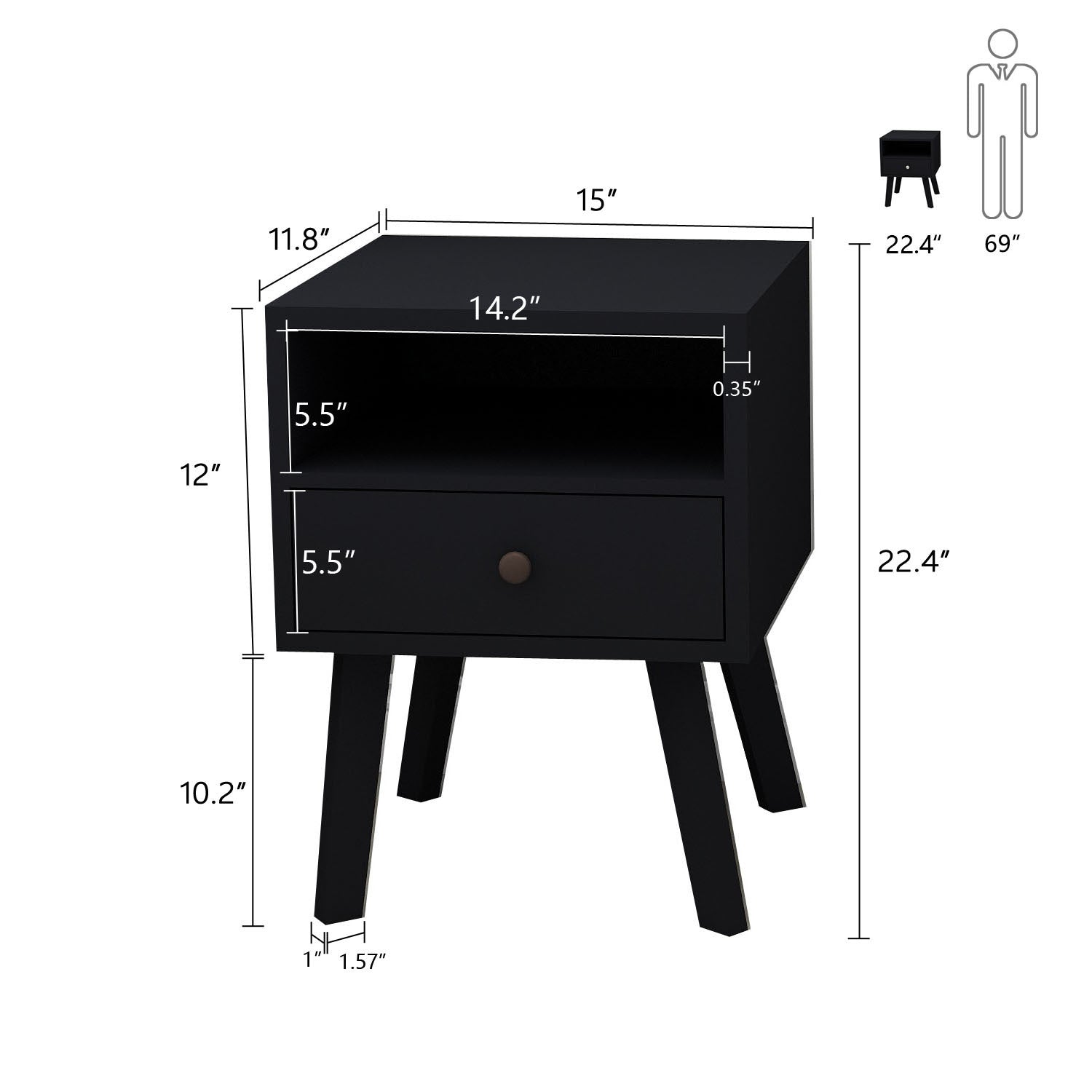 Mid-Century Modern Bedside Table (black)
