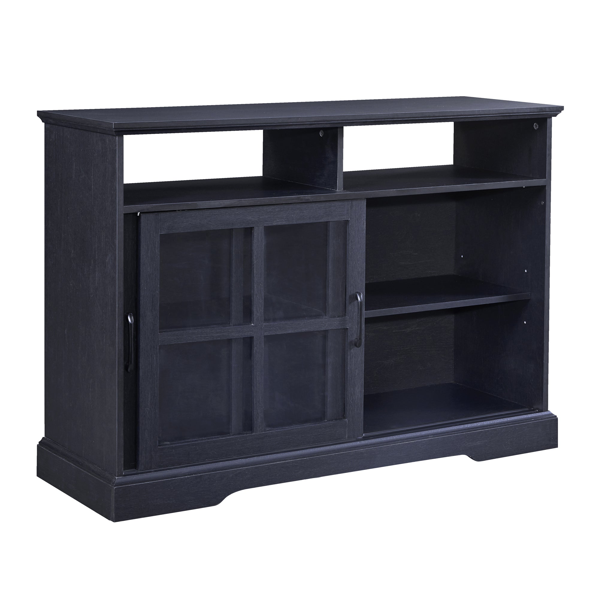 TREXM 2 Glass Sliding Doors and Adjustable Shelves Dining Room Storage Cabinet (Black)