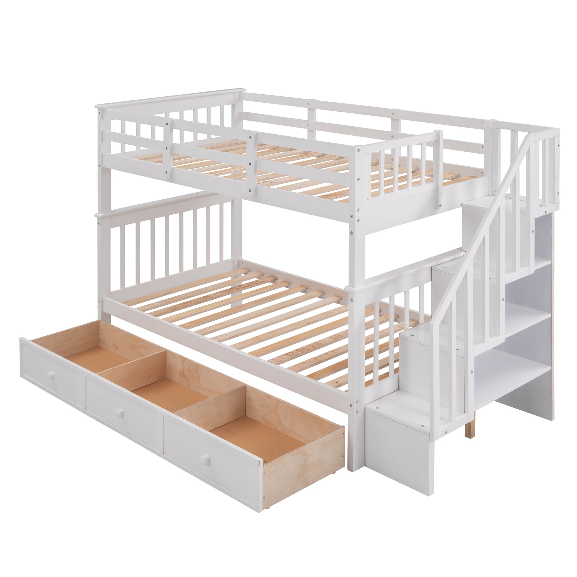 Stairway Twin-Over-Twin Bunk Bed with Three Drawers for Bedroom ( White)
