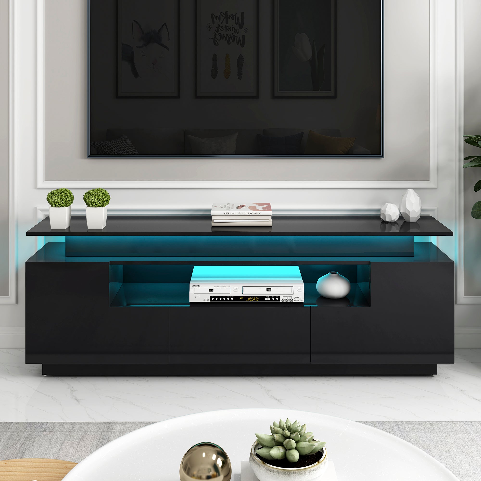ON-TREND Modern Stylish Practical TV Cabinet with Color Changing LED Lights for TVs Above 75