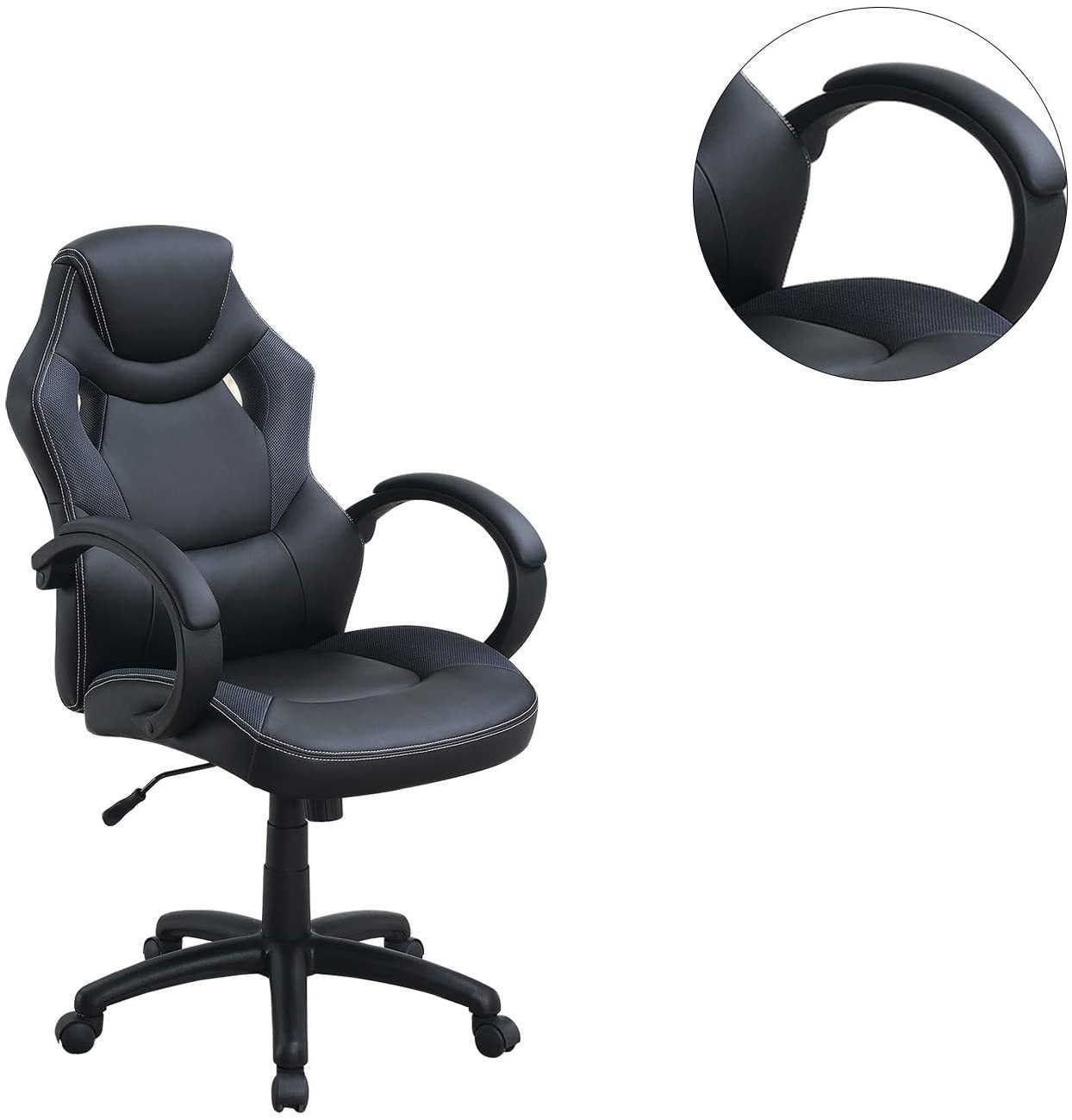 Office Chair Upholstered 1pc Cushioned Comfort Chair Relax Gaming Office Work (Black)